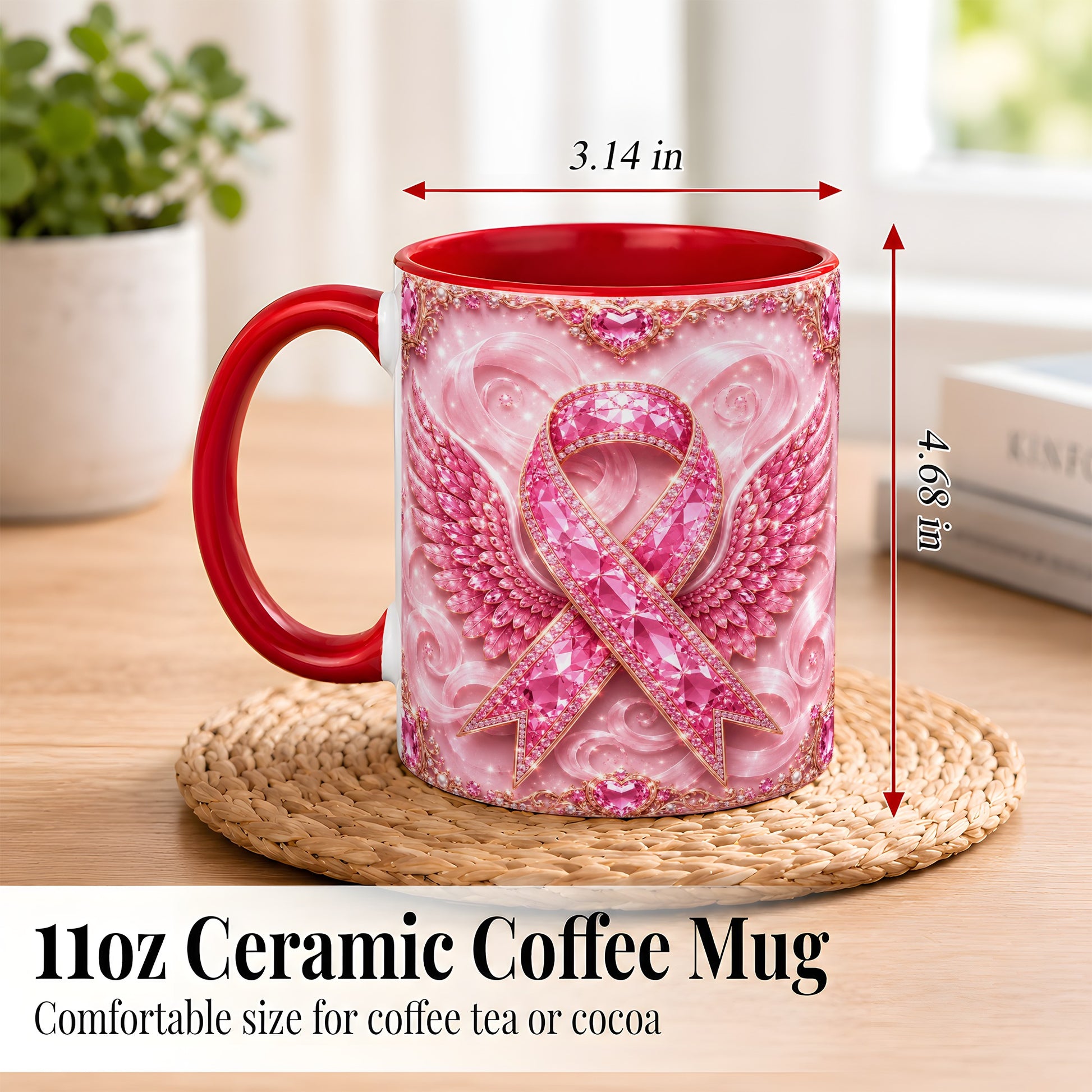 #pl[11oz|Red] Gemstone Ribbon Wings Coffee Mug, Awareness Mug, Ceramic Cup