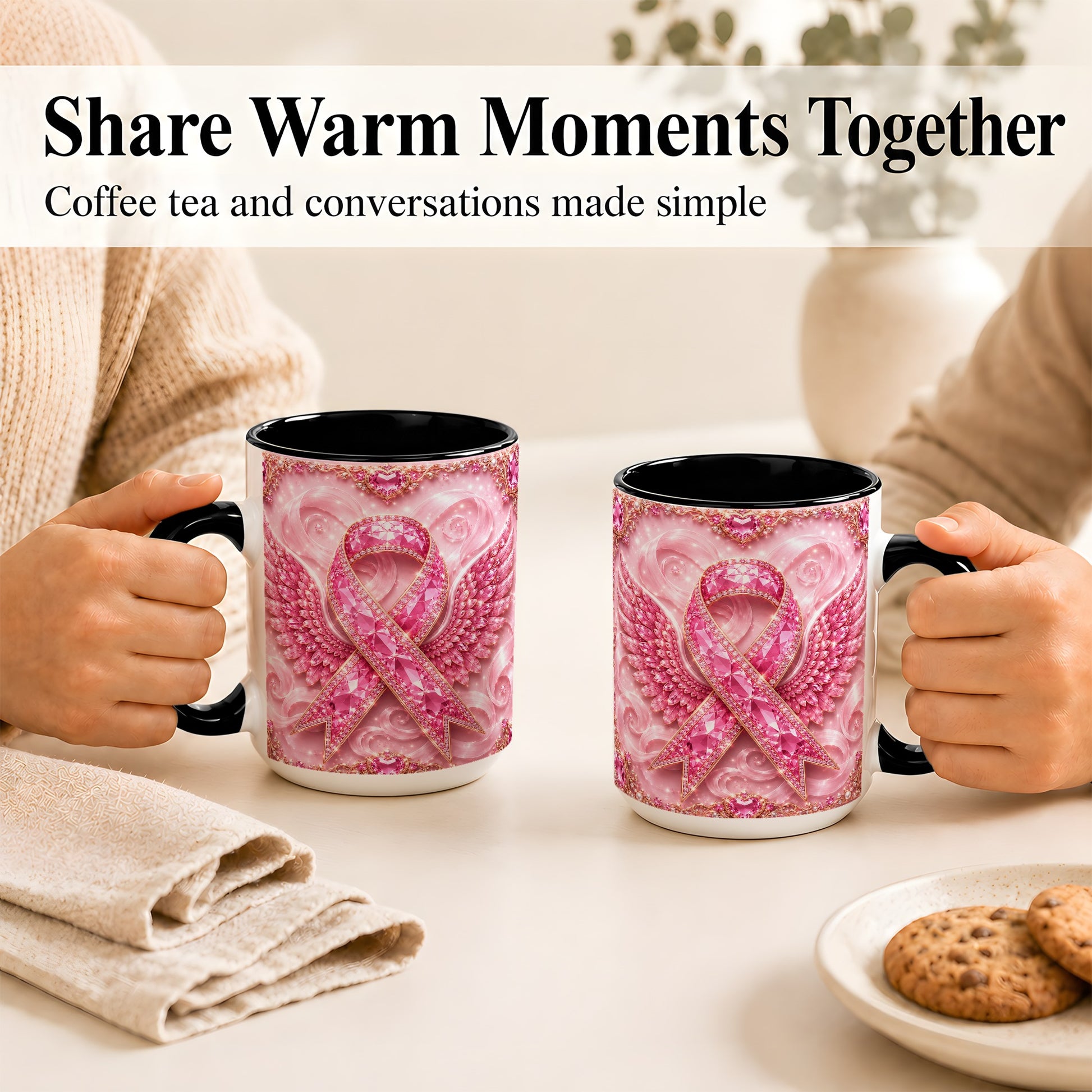 #pl[15oz|Black] Gemstone Ribbon Wings Coffee Mug, Awareness Mug, Ceramic Cup