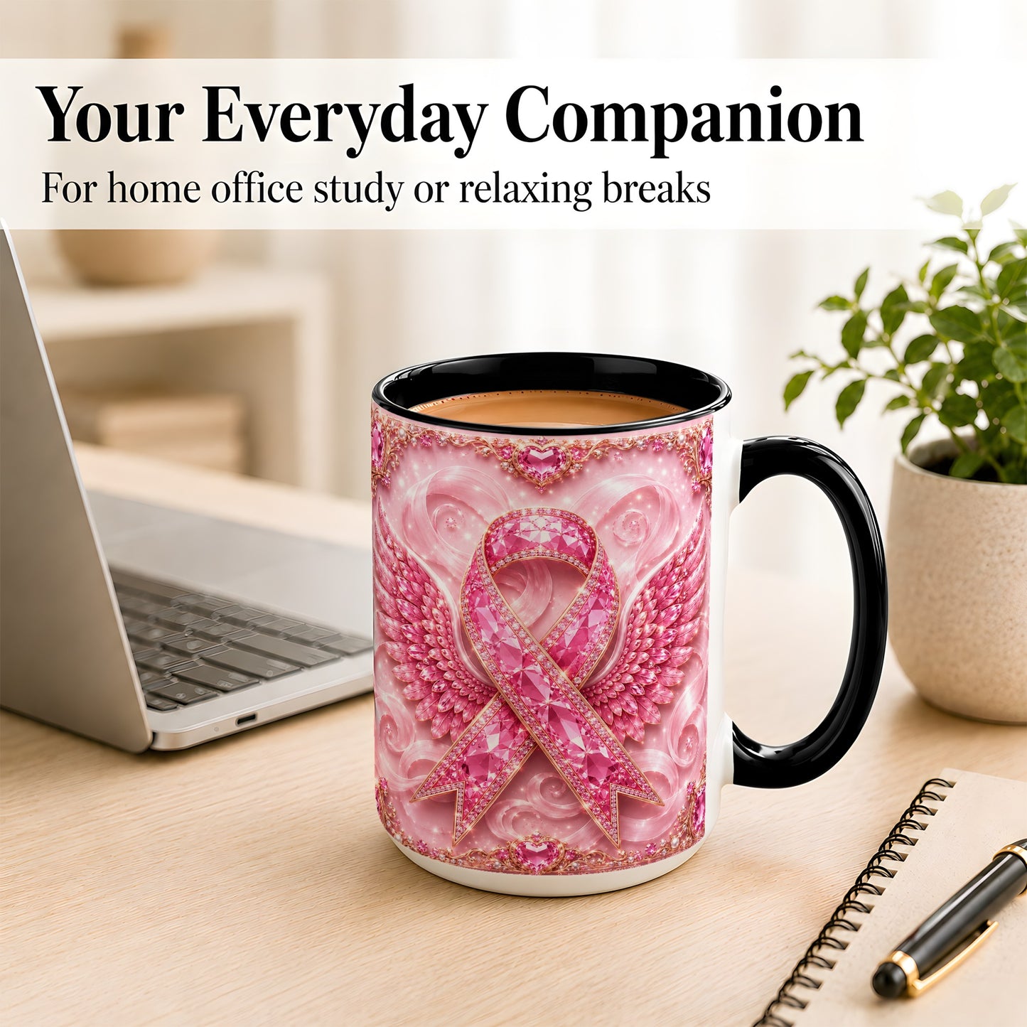 #pl[15oz|Black] Gemstone Ribbon Wings Coffee Mug, Awareness Mug, Ceramic Cup