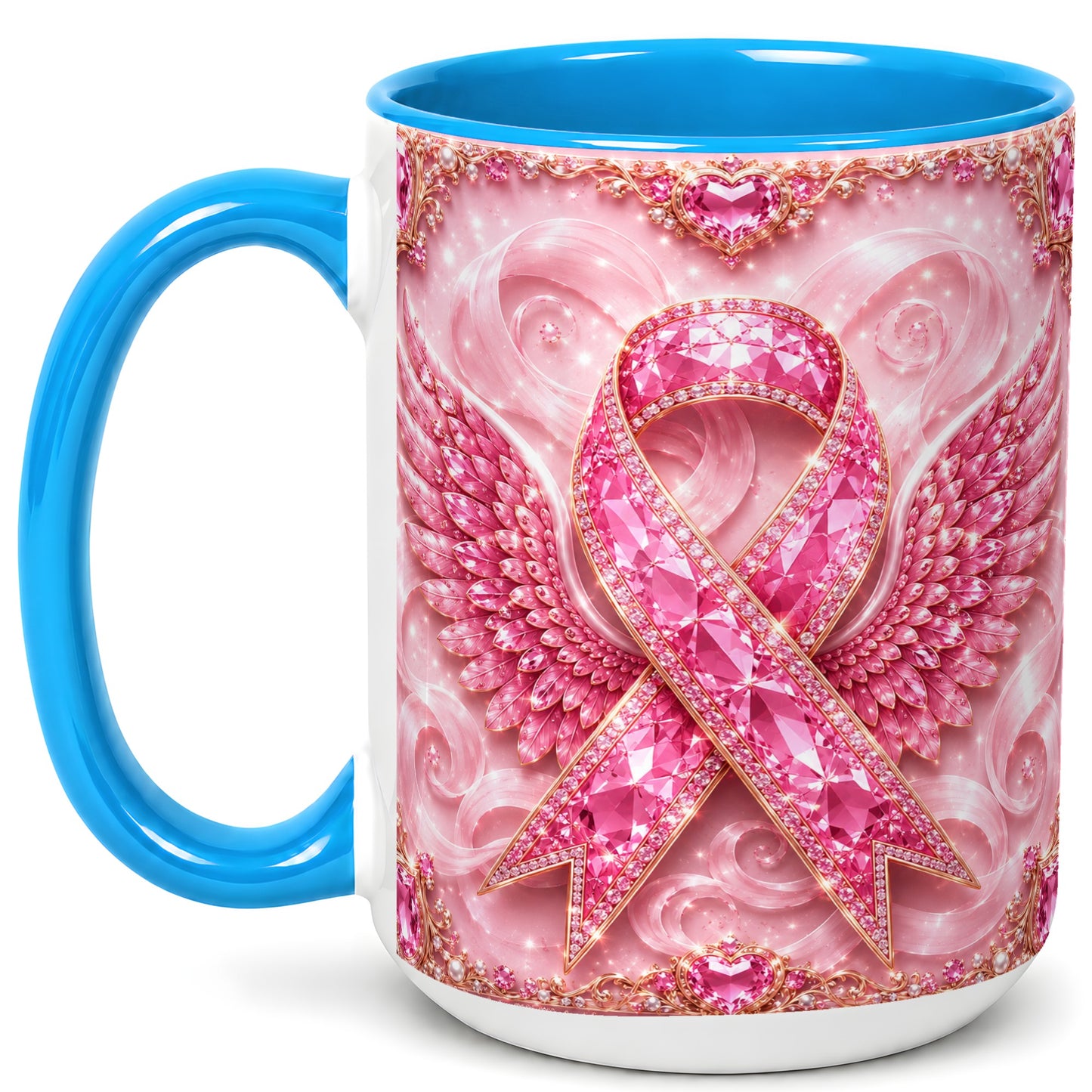 #pl[15oz|Blue] Gemstone Ribbon Wings Coffee Mug, Awareness Mug, Ceramic Cup