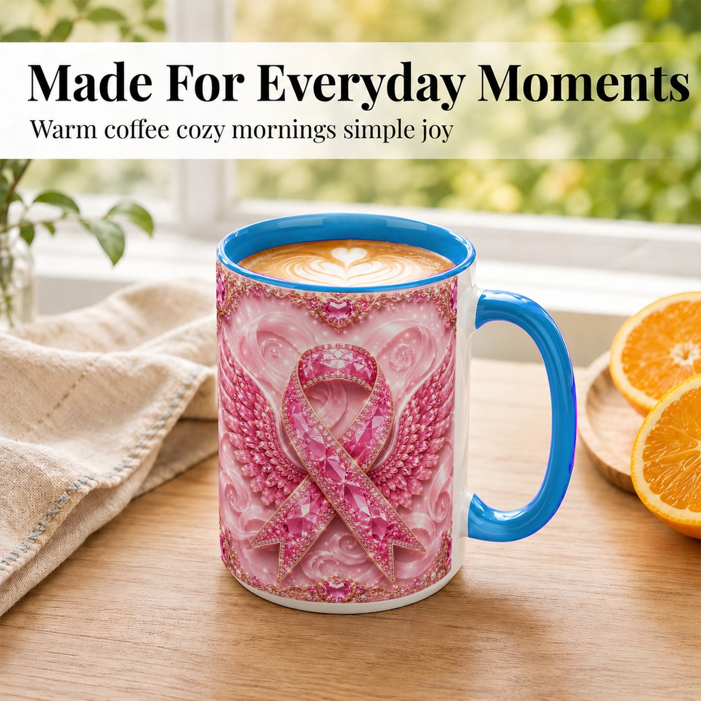 #pl[15oz|Blue] Gemstone Ribbon Wings Coffee Mug, Awareness Mug, Ceramic Cup