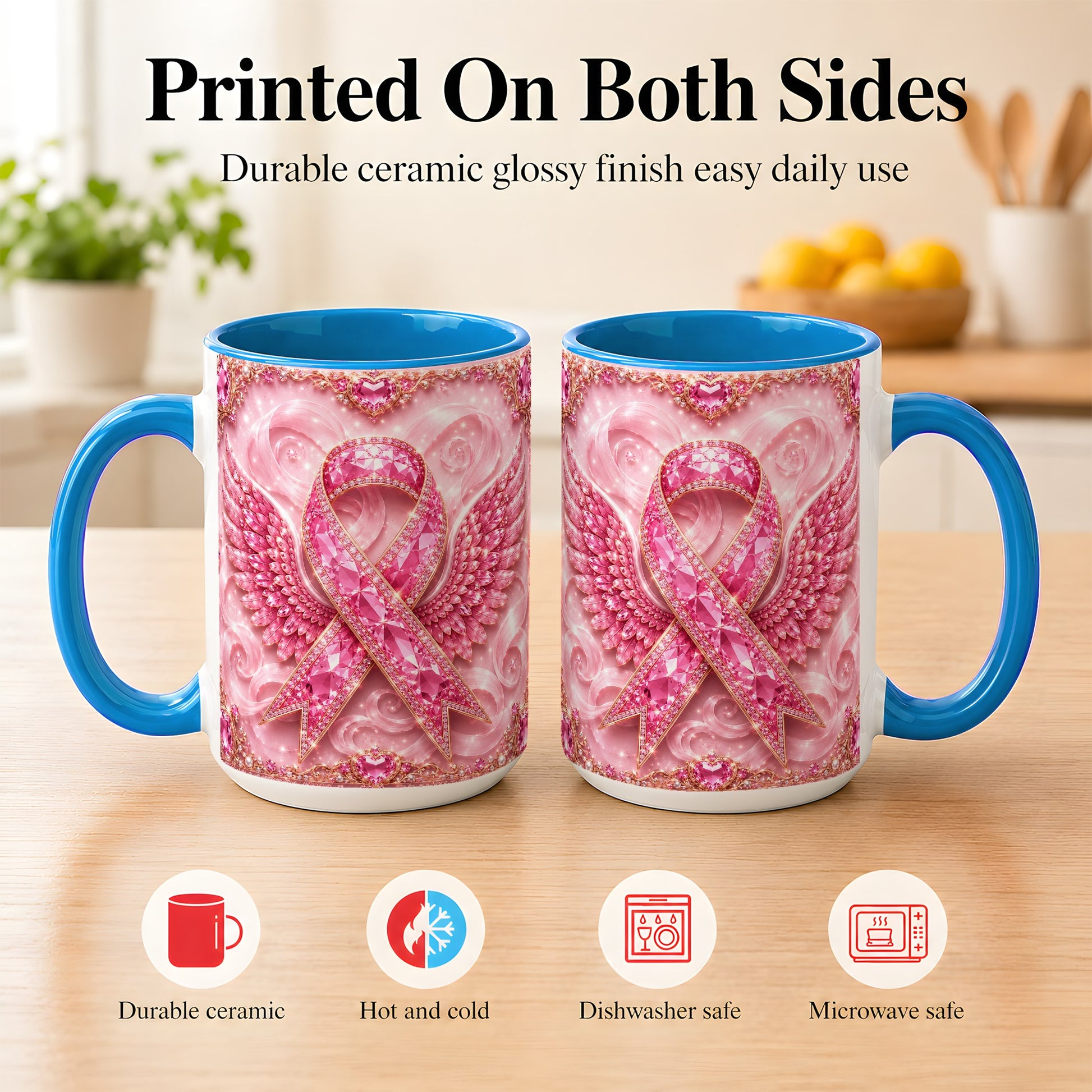 #pl[15oz|Blue] Gemstone Ribbon Wings Coffee Mug, Awareness Mug, Ceramic Cup