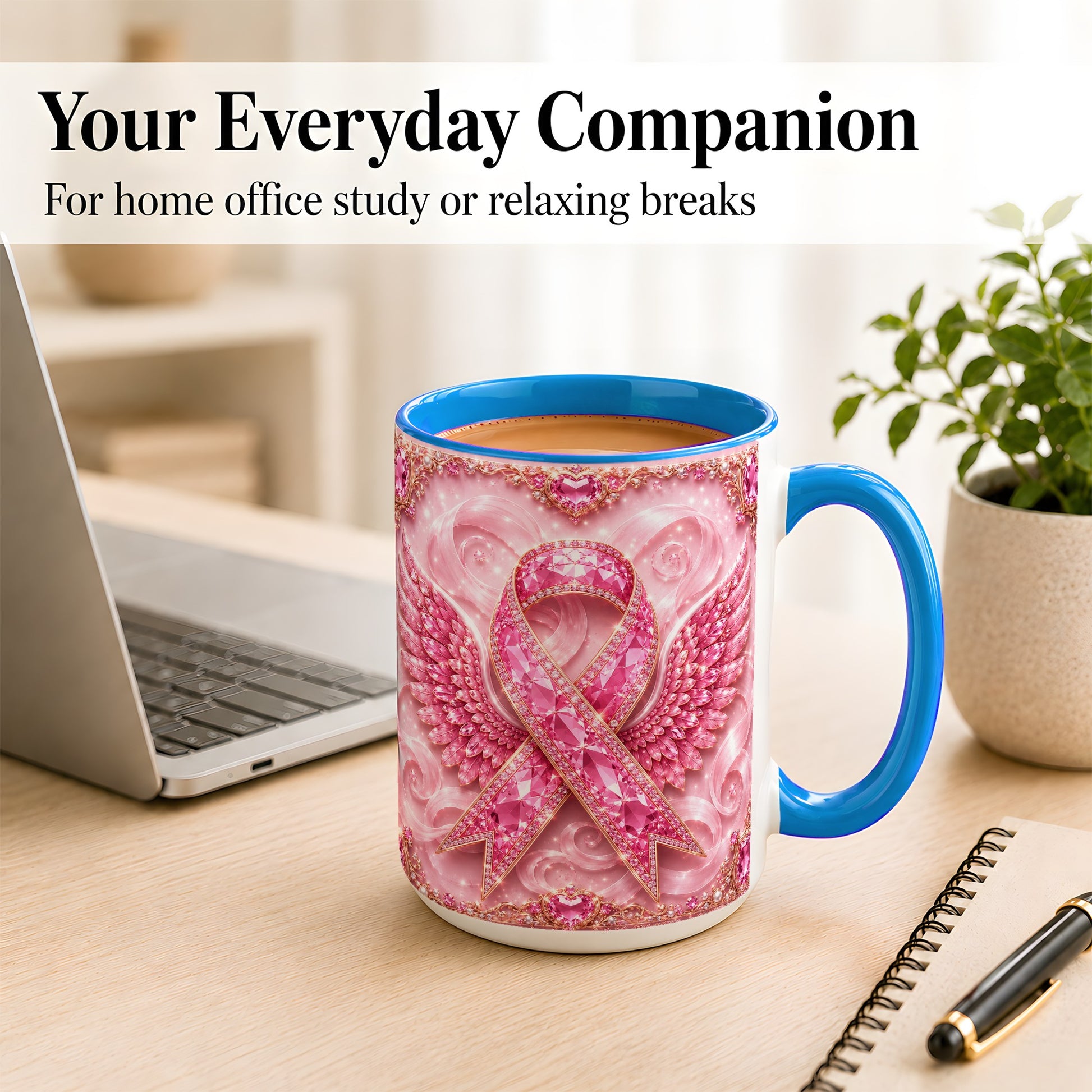 #pl[15oz|Blue] Gemstone Ribbon Wings Coffee Mug, Awareness Mug, Ceramic Cup