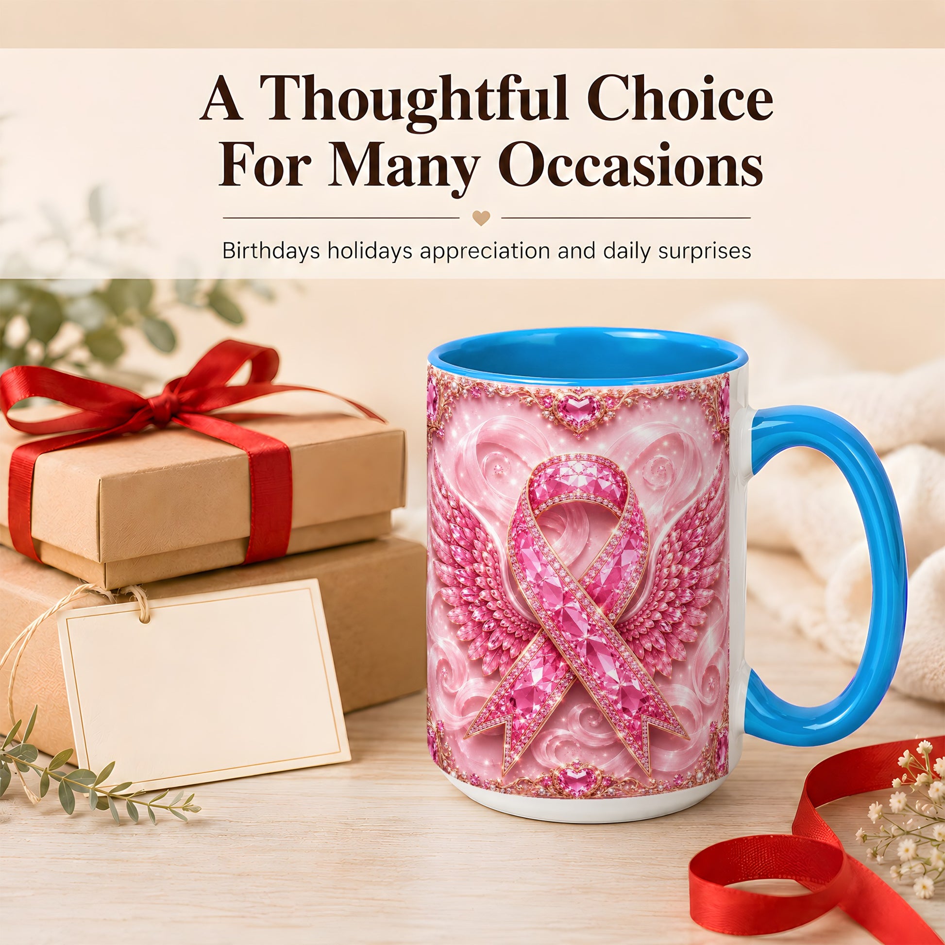 #pl[15oz|Blue] Gemstone Ribbon Wings Coffee Mug, Awareness Mug, Ceramic Cup