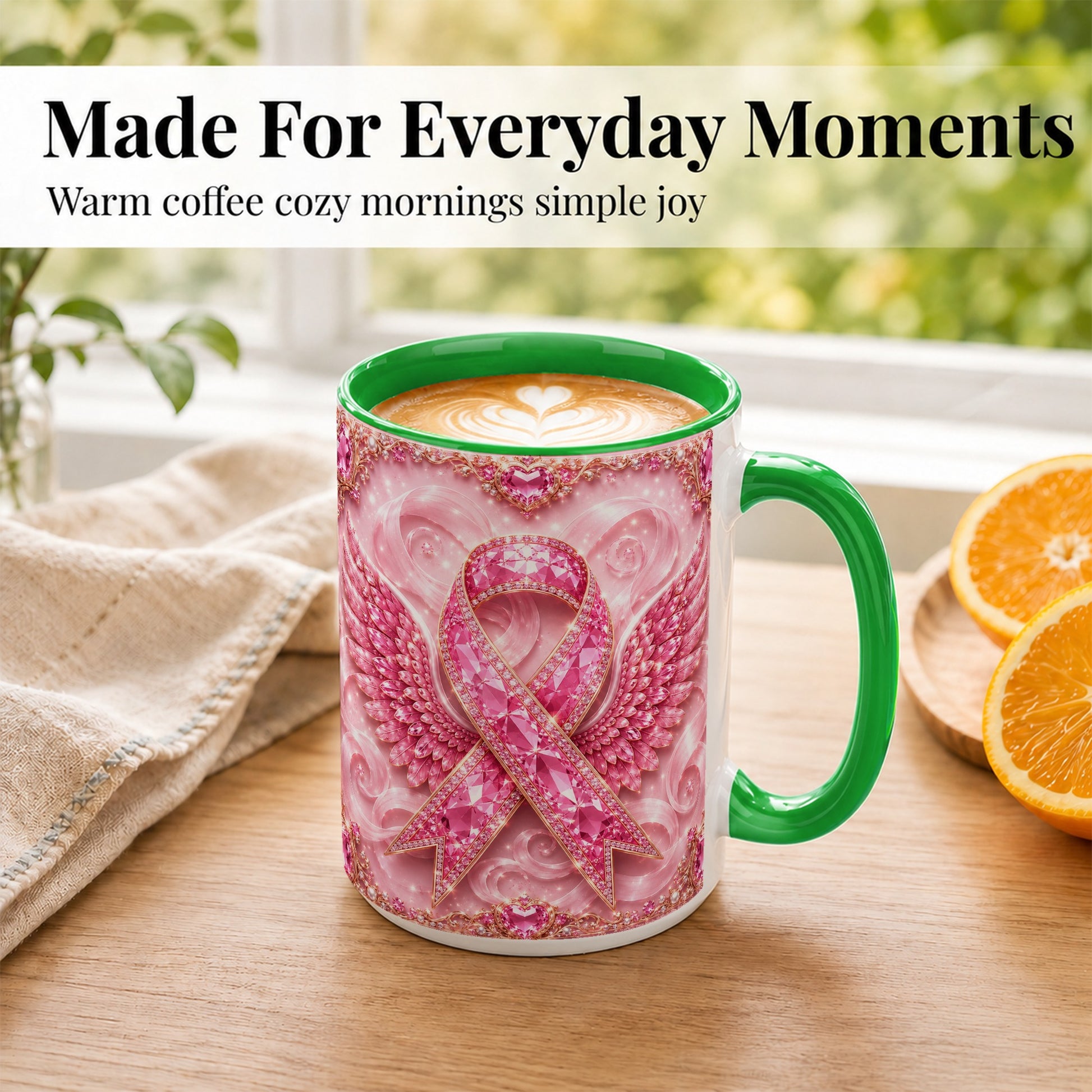 #pl[15oz|Green] Gemstone Ribbon Wings Coffee Mug, Awareness Mug, Ceramic Cup