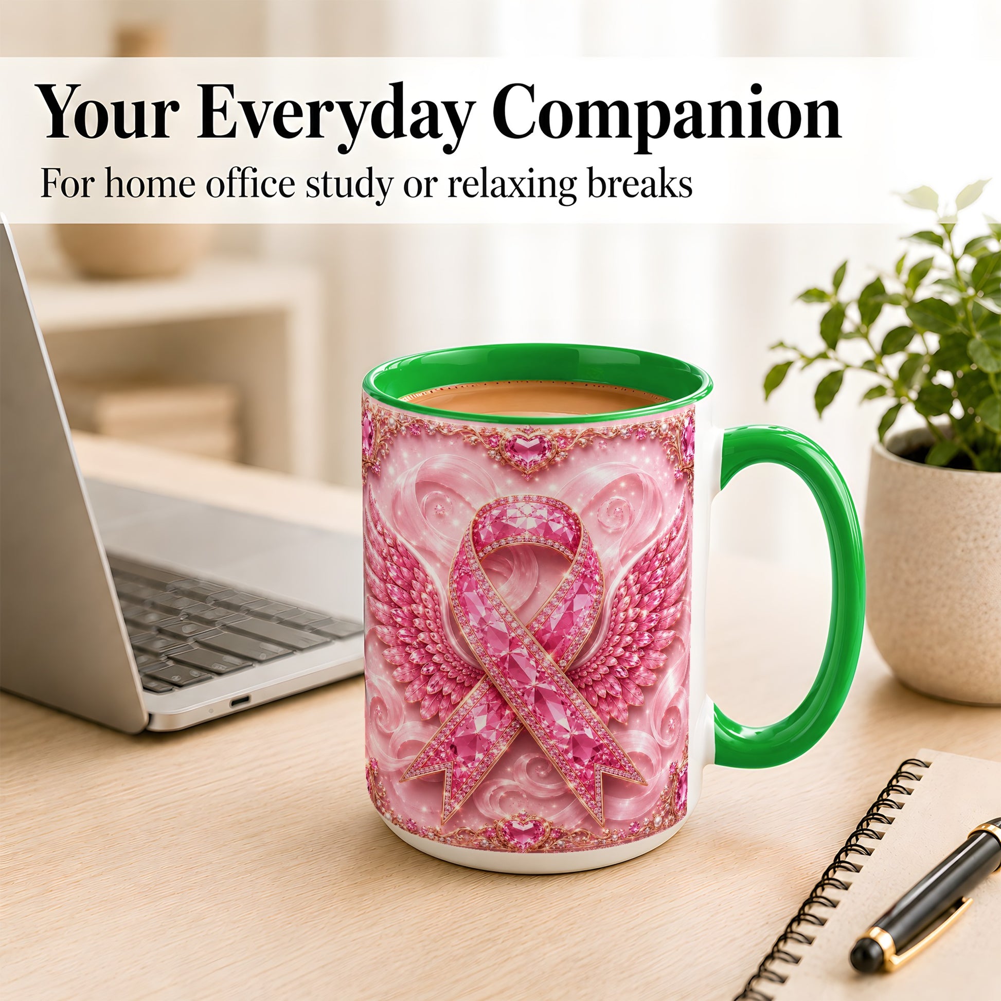 #pl[15oz|Green] Gemstone Ribbon Wings Coffee Mug, Awareness Mug, Ceramic Cup