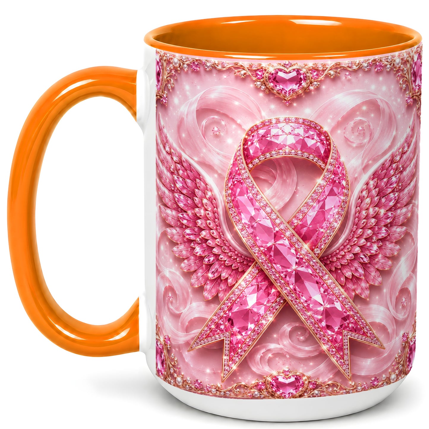 #pl[15oz|Orange] Gemstone Ribbon Wings Coffee Mug, Awareness Mug, Ceramic Cup