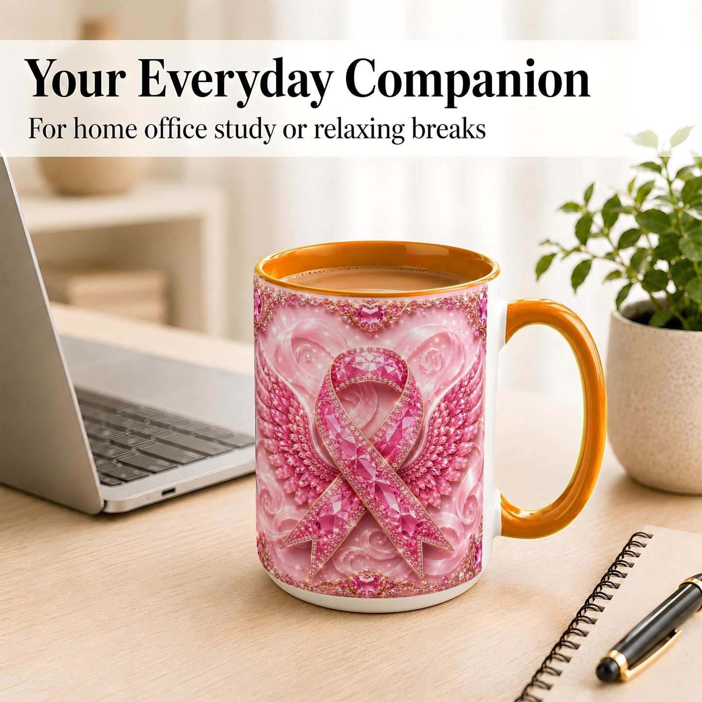 #pl[15oz|Orange] Gemstone Ribbon Wings Coffee Mug, Awareness Mug, Ceramic Cup