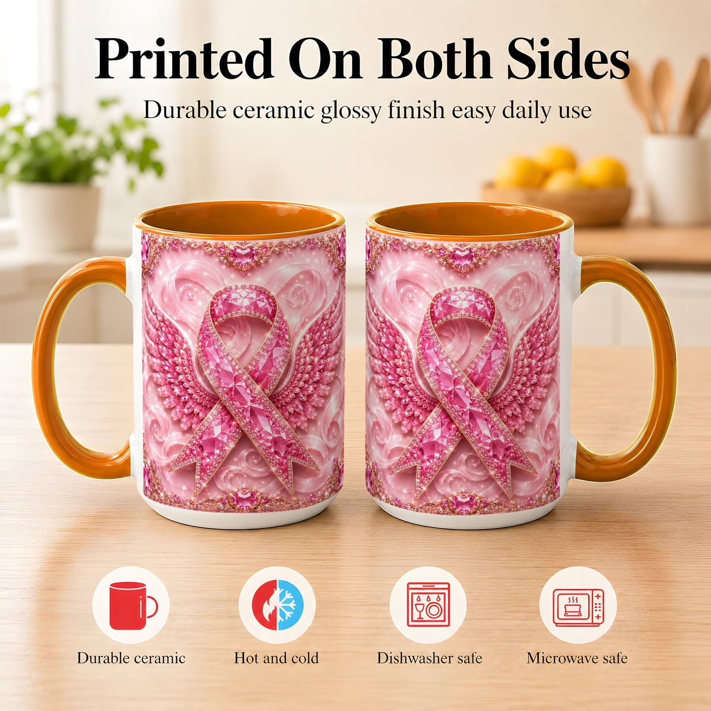 #pl[15oz|Orange] Gemstone Ribbon Wings Coffee Mug, Awareness Mug, Ceramic Cup
