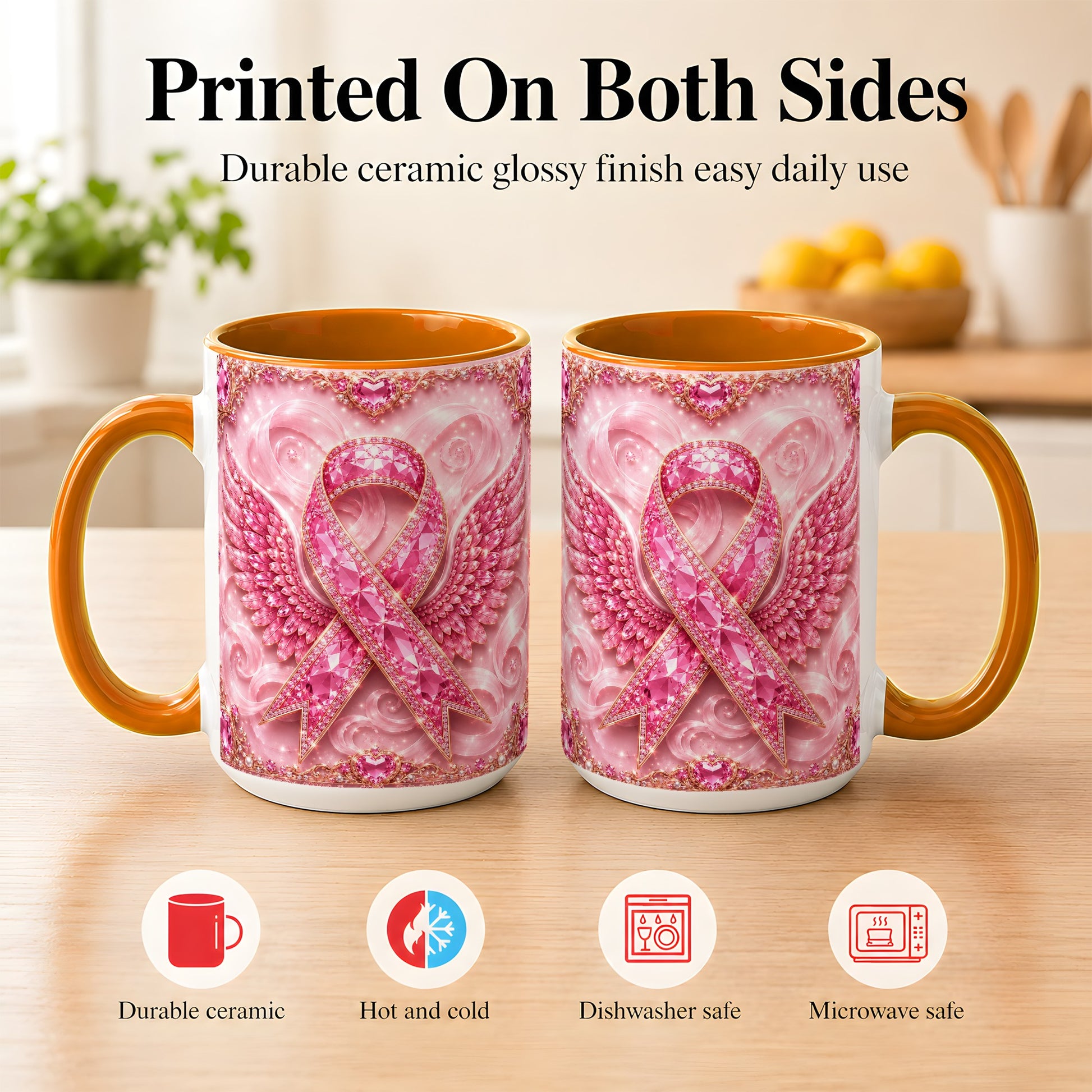 #pl[15oz|Orange] Gemstone Ribbon Wings Coffee Mug, Awareness Mug, Ceramic Cup