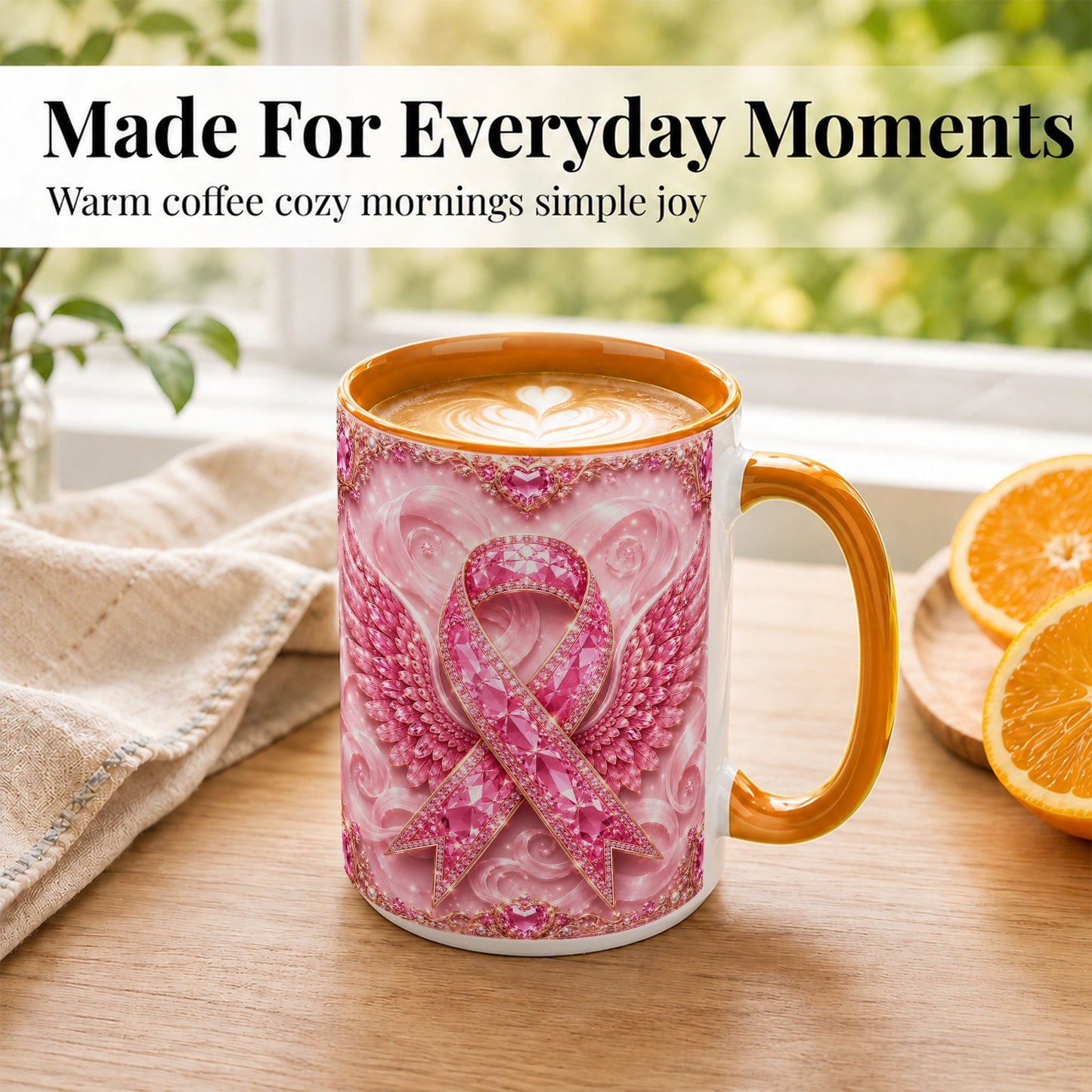 #pl[15oz|Orange] Gemstone Ribbon Wings Coffee Mug, Awareness Mug, Ceramic Cup