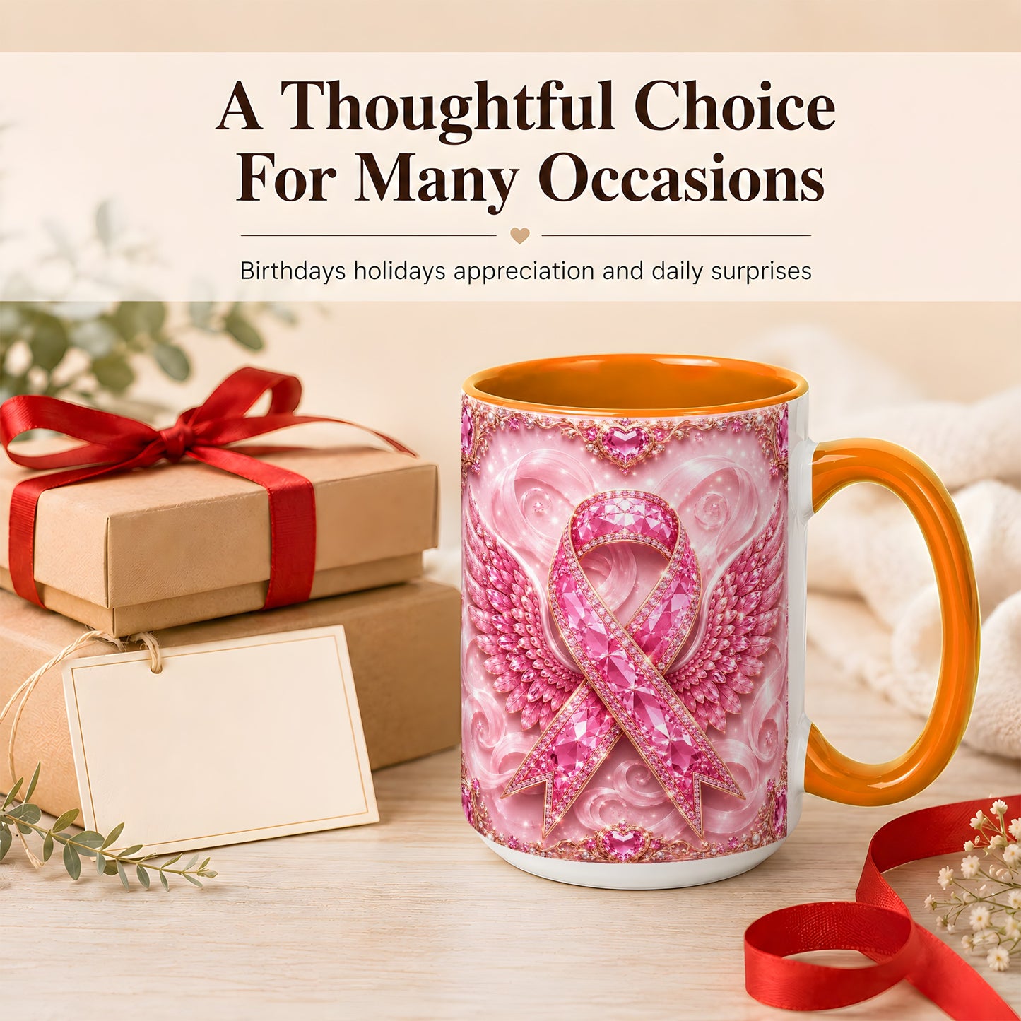 #pl[15oz|Orange] Gemstone Ribbon Wings Coffee Mug, Awareness Mug, Ceramic Cup