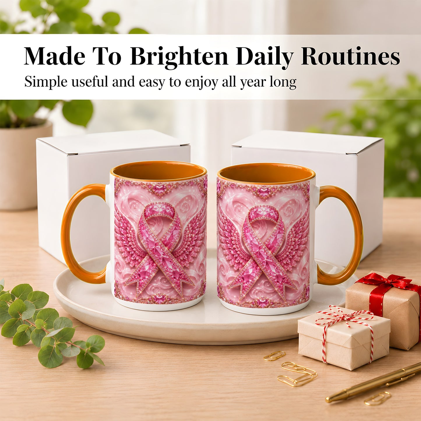#pl[15oz|Orange] Gemstone Ribbon Wings Coffee Mug, Awareness Mug, Ceramic Cup