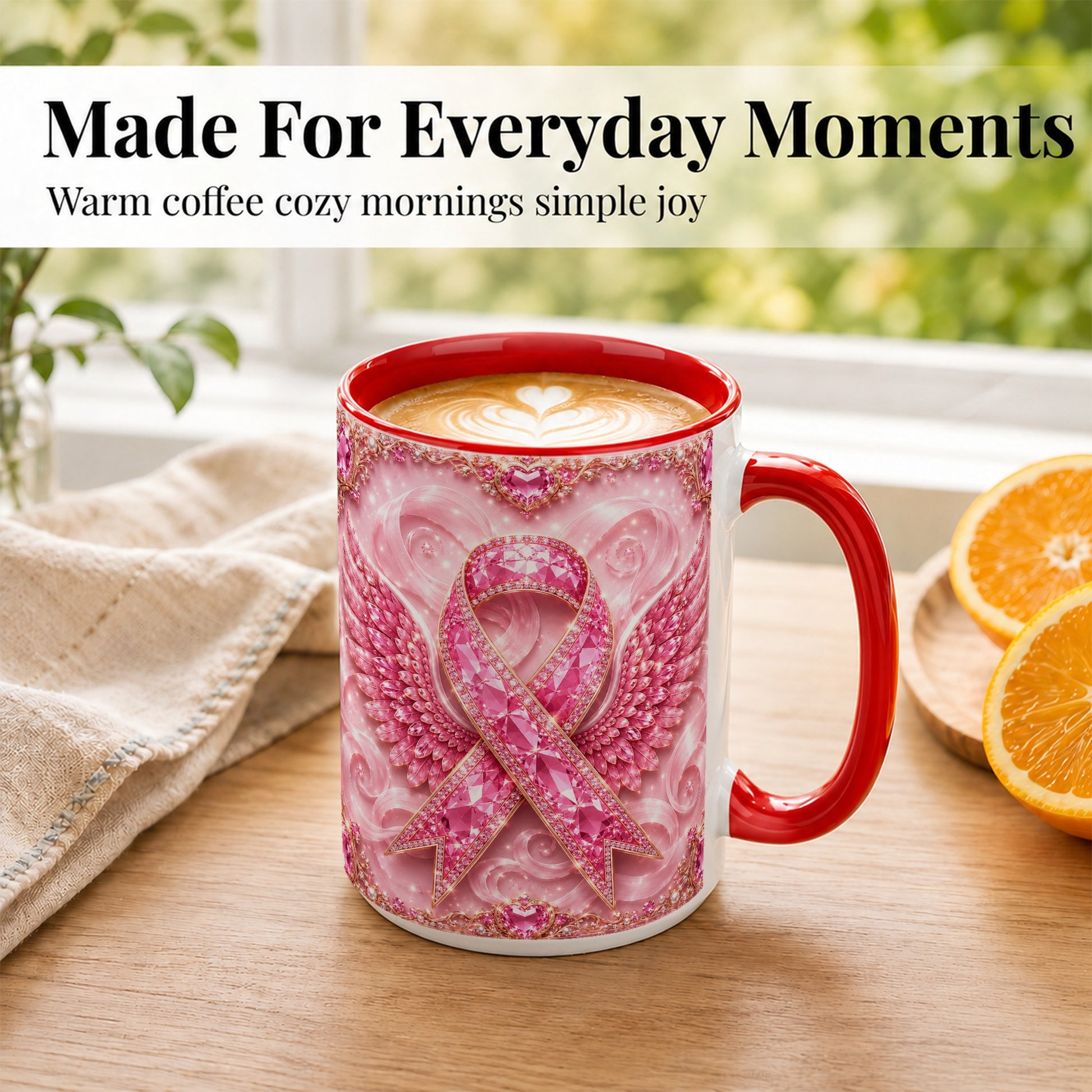 #pl[15oz|Red] Gemstone Ribbon Wings Coffee Mug, Awareness Mug, Ceramic Cup