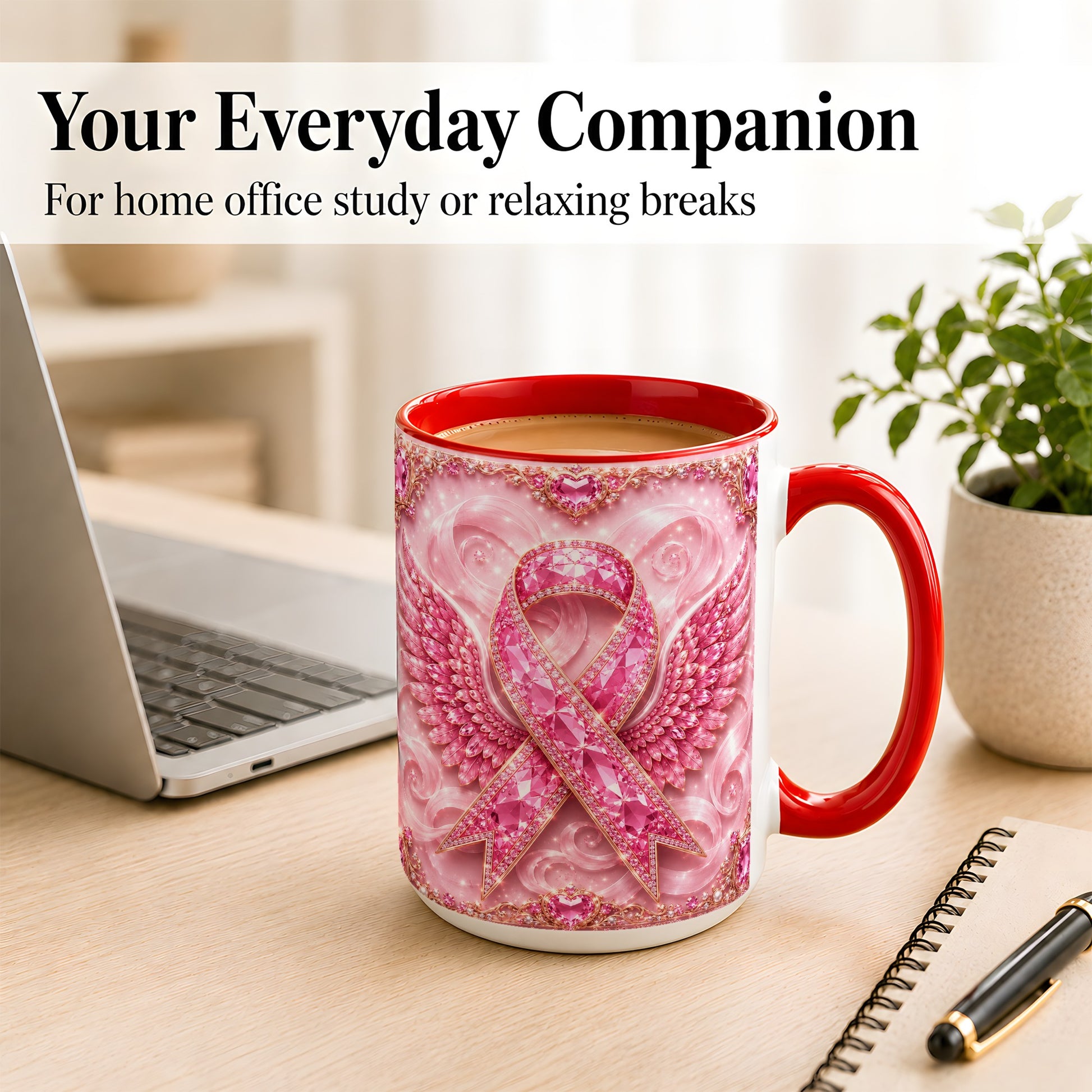 #pl[15oz|Red] Gemstone Ribbon Wings Coffee Mug, Awareness Mug, Ceramic Cup