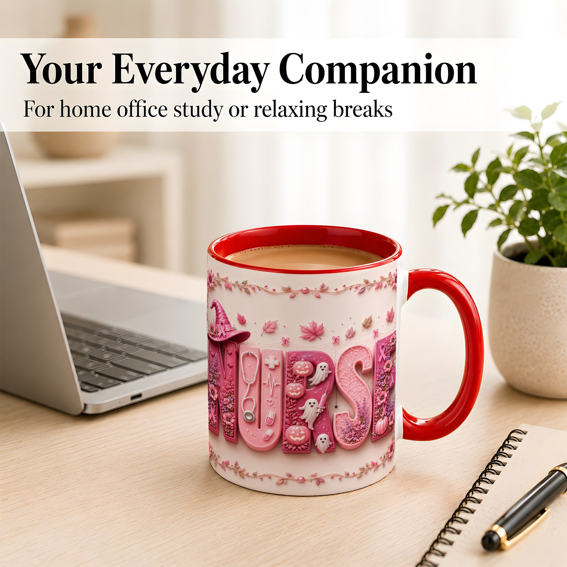 #pl[11oz|Red] Nurse Halloween Coffee Mug, Pink Ribbon Mug, Ceramic Cup