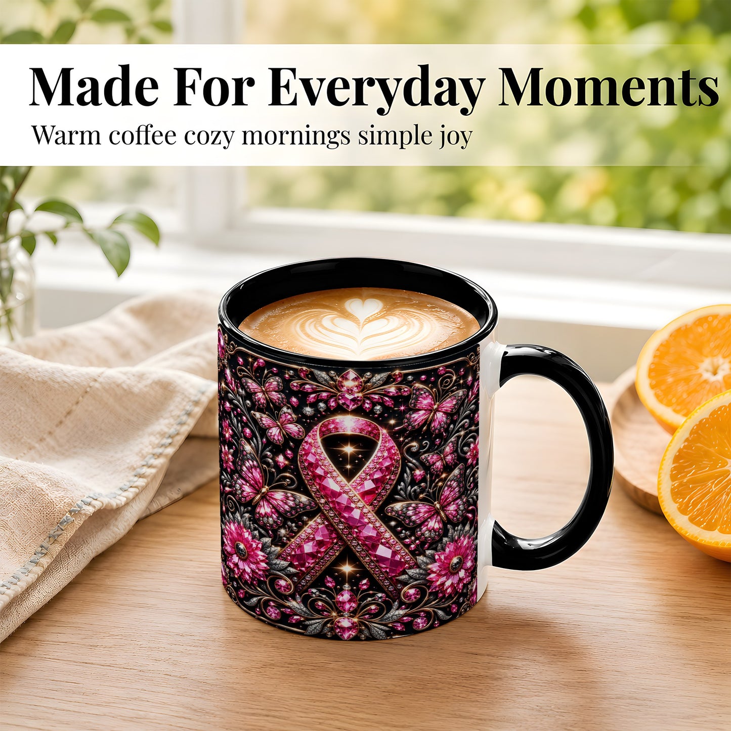 #pl[11oz|Black] Breast Cancer Awareness Coffee Mug, Pink Ribbon Mug, Ceramic Cup