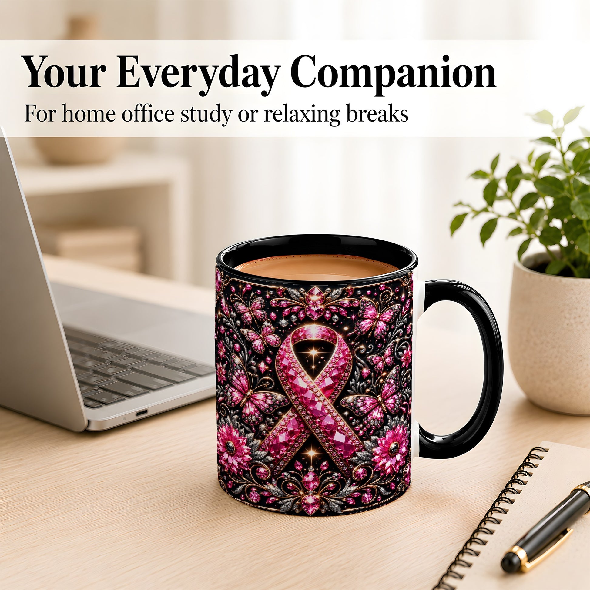 #pl[11oz|Black] Breast Cancer Awareness Coffee Mug, Pink Ribbon Mug, Ceramic Cup