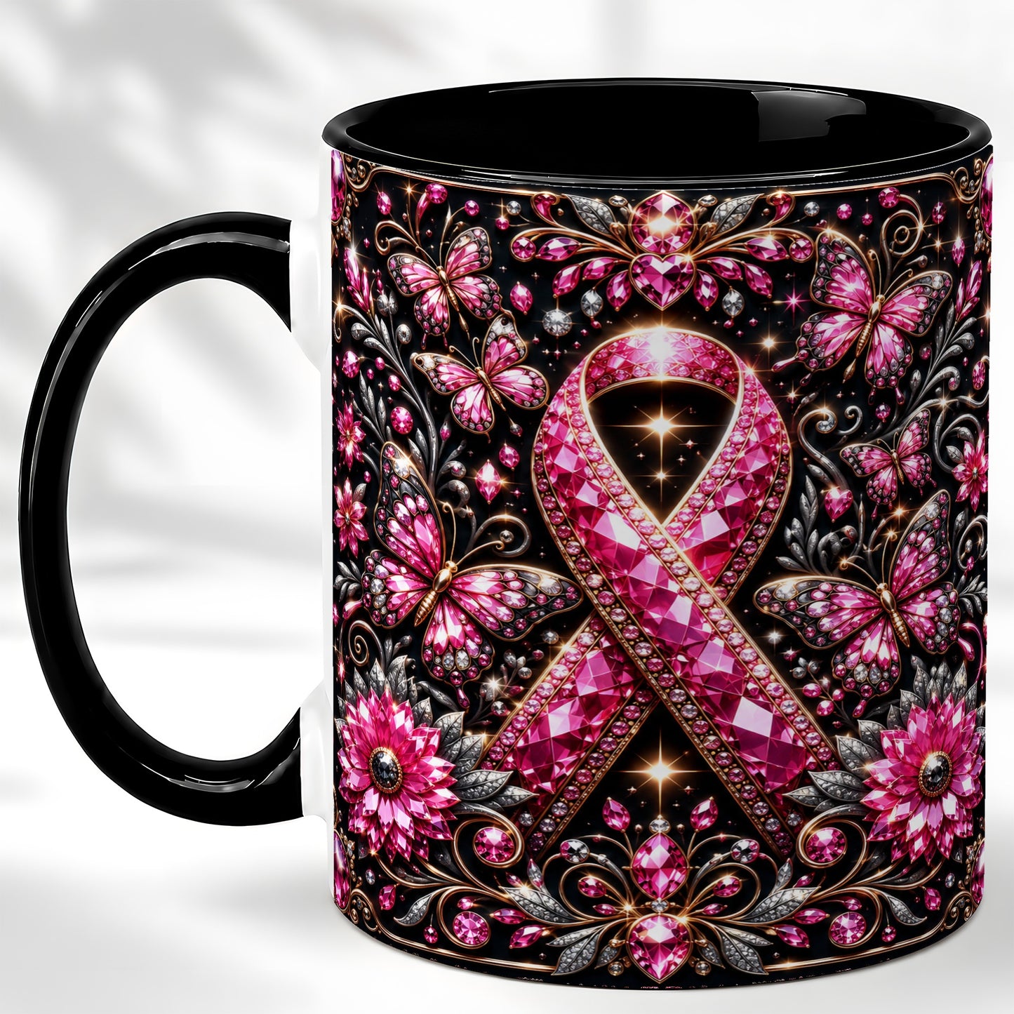 #pl[11oz|Black] Breast Cancer Awareness Coffee Mug, Pink Ribbon Mug, Ceramic Cup