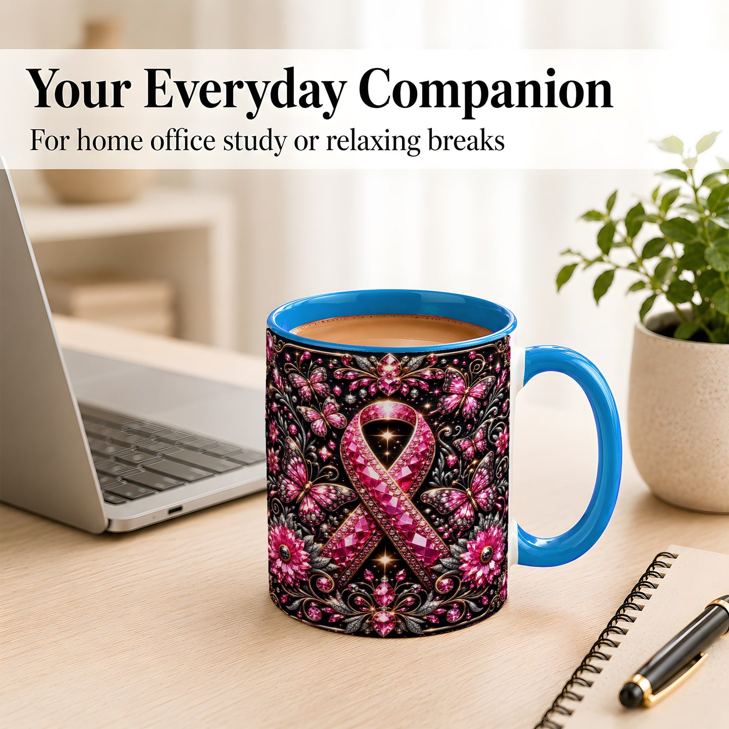 #pl[11oz|Blue] Breast Cancer Awareness Coffee Mug, Pink Ribbon Mug, Ceramic Cup