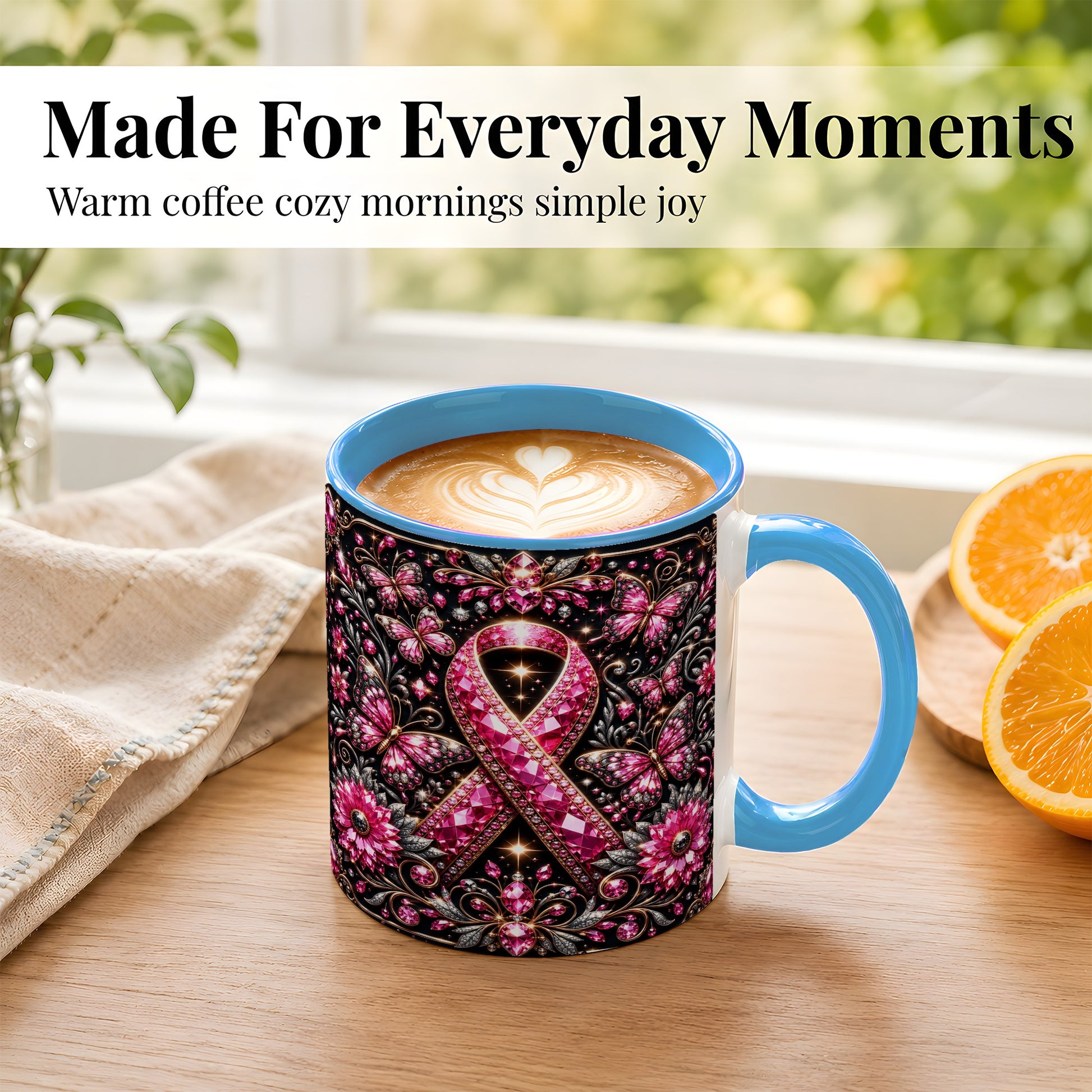 #pl[11oz|Blue] Breast Cancer Awareness Coffee Mug, Pink Ribbon Mug, Ceramic Cup