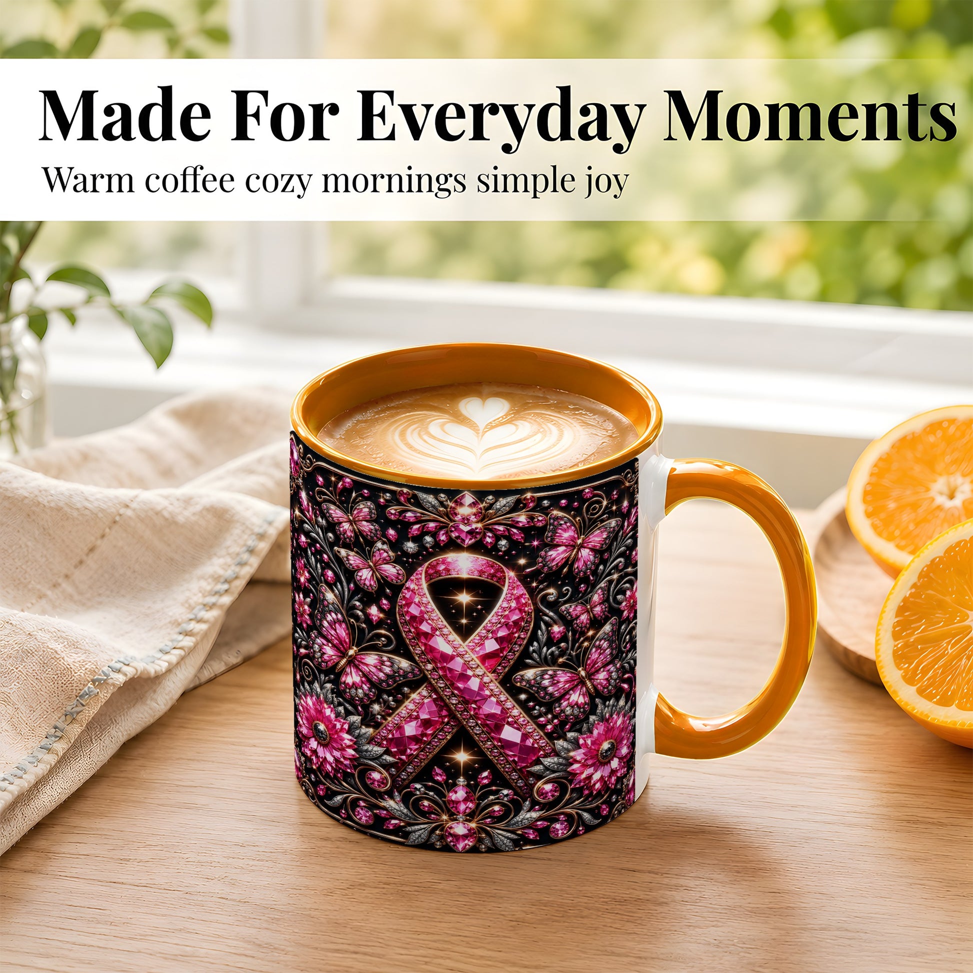 #pl[11oz|Orange] Breast Cancer Awareness Coffee Mug, Pink Ribbon Mug, Ceramic Cup
