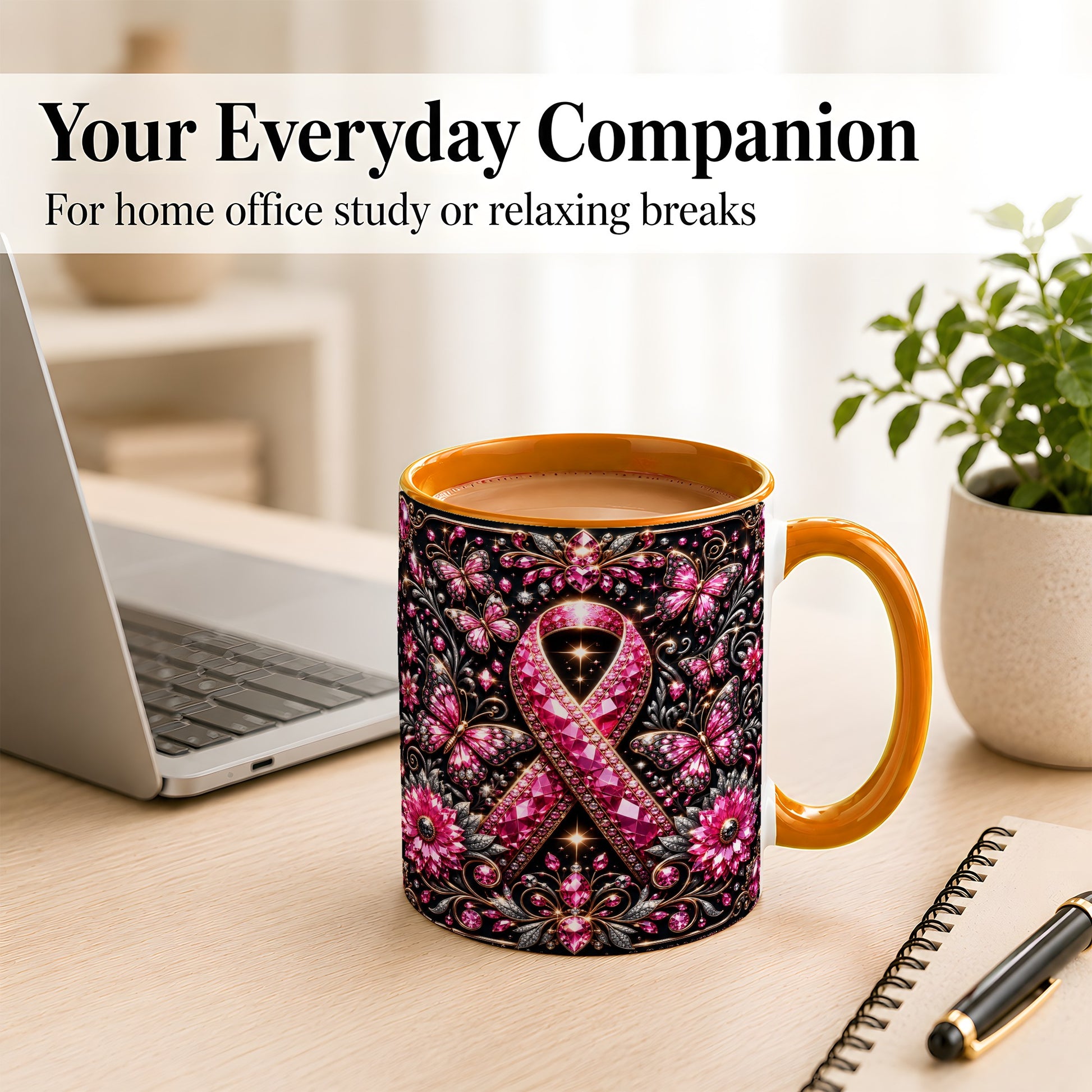 #pl[11oz|Orange] Breast Cancer Awareness Coffee Mug, Pink Ribbon Mug, Ceramic Cup