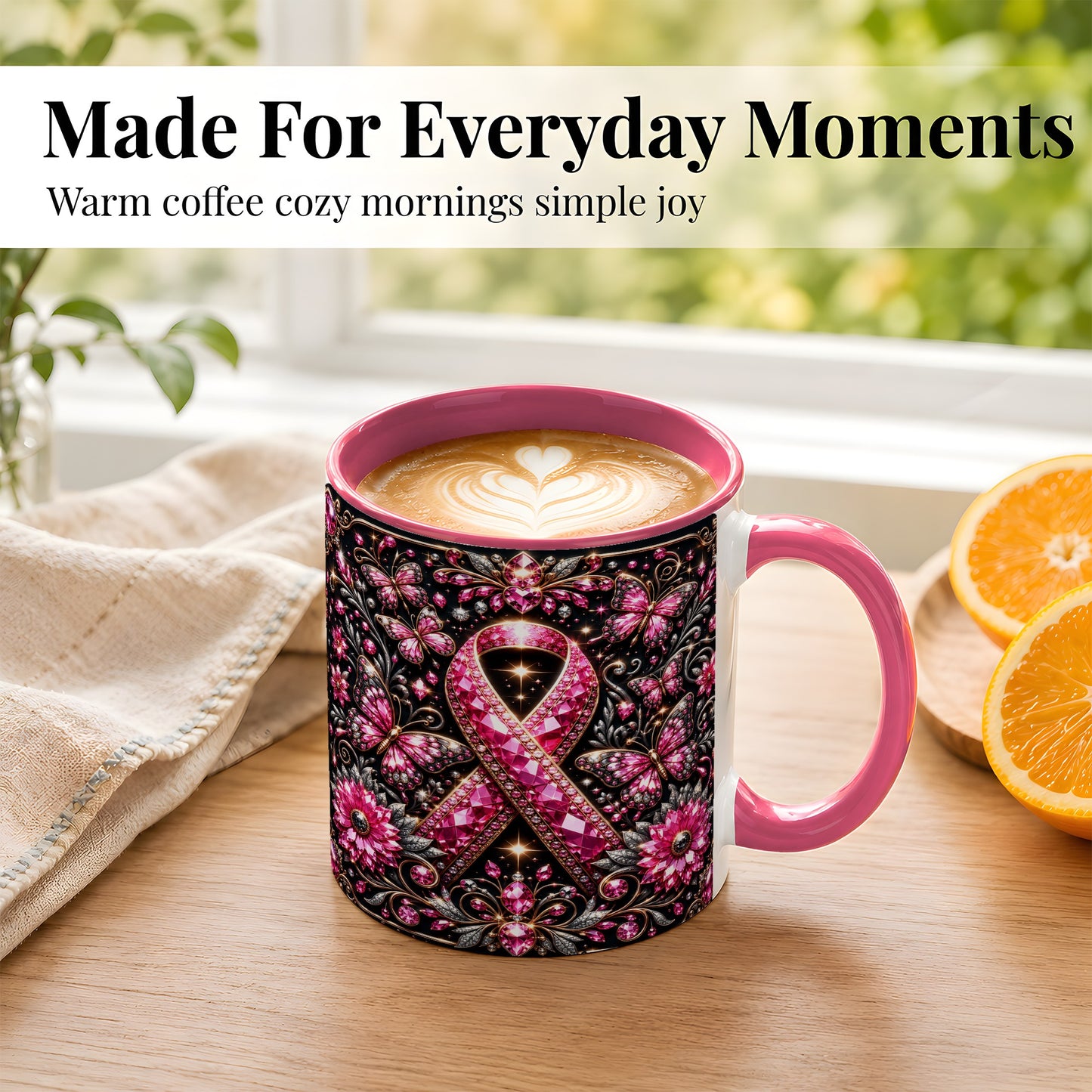 #pl[11oz|Pink] Breast Cancer Awareness Coffee Mug, Pink Ribbon Mug, Ceramic Cup