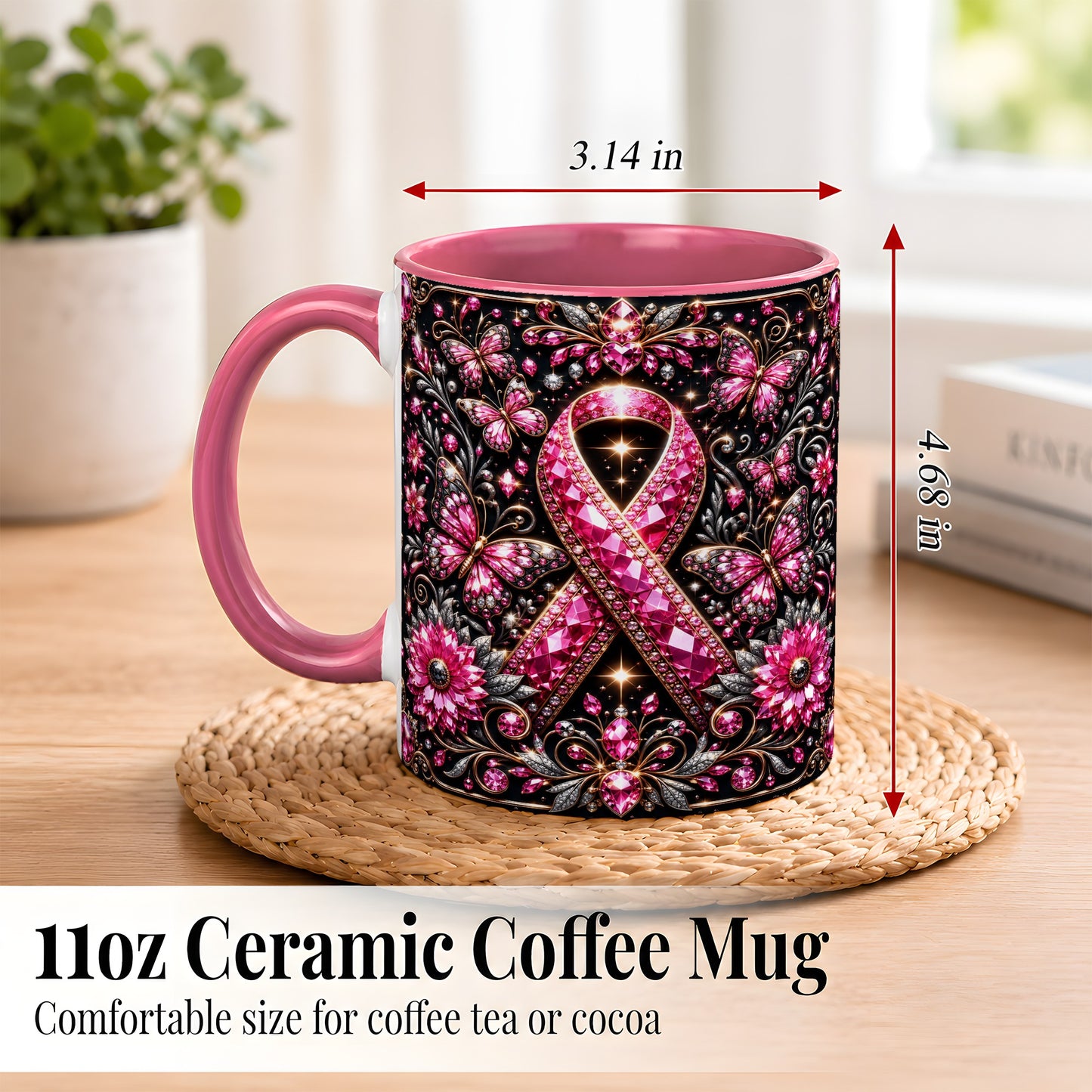 #pl[11oz|Pink] Breast Cancer Awareness Coffee Mug, Pink Ribbon Mug, Ceramic Cup
