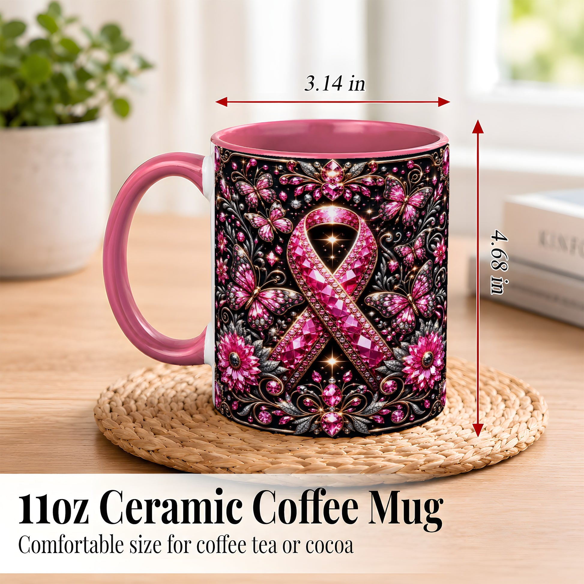 #pl[11oz|Pink] Breast Cancer Awareness Coffee Mug, Pink Ribbon Mug, Ceramic Cup