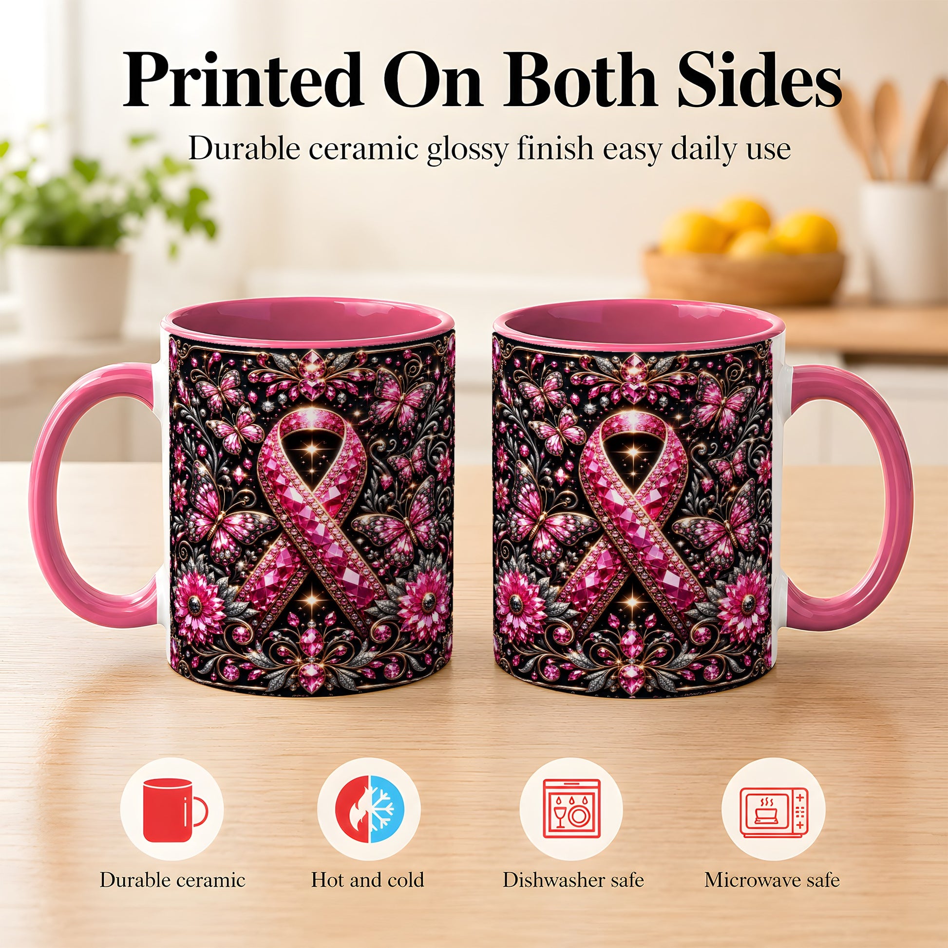 #pl[11oz|Pink] Breast Cancer Awareness Coffee Mug, Pink Ribbon Mug, Ceramic Cup