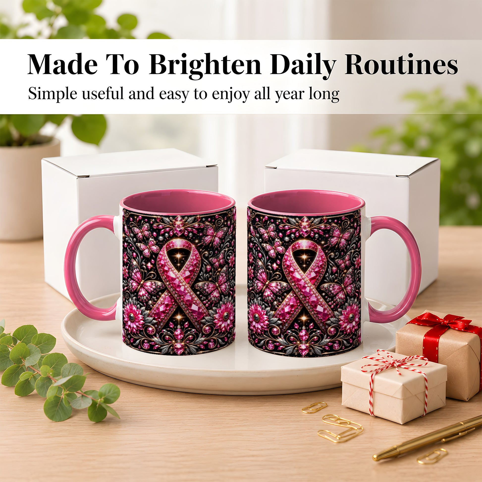 #pl[11oz|Pink] Breast Cancer Awareness Coffee Mug, Pink Ribbon Mug, Ceramic Cup