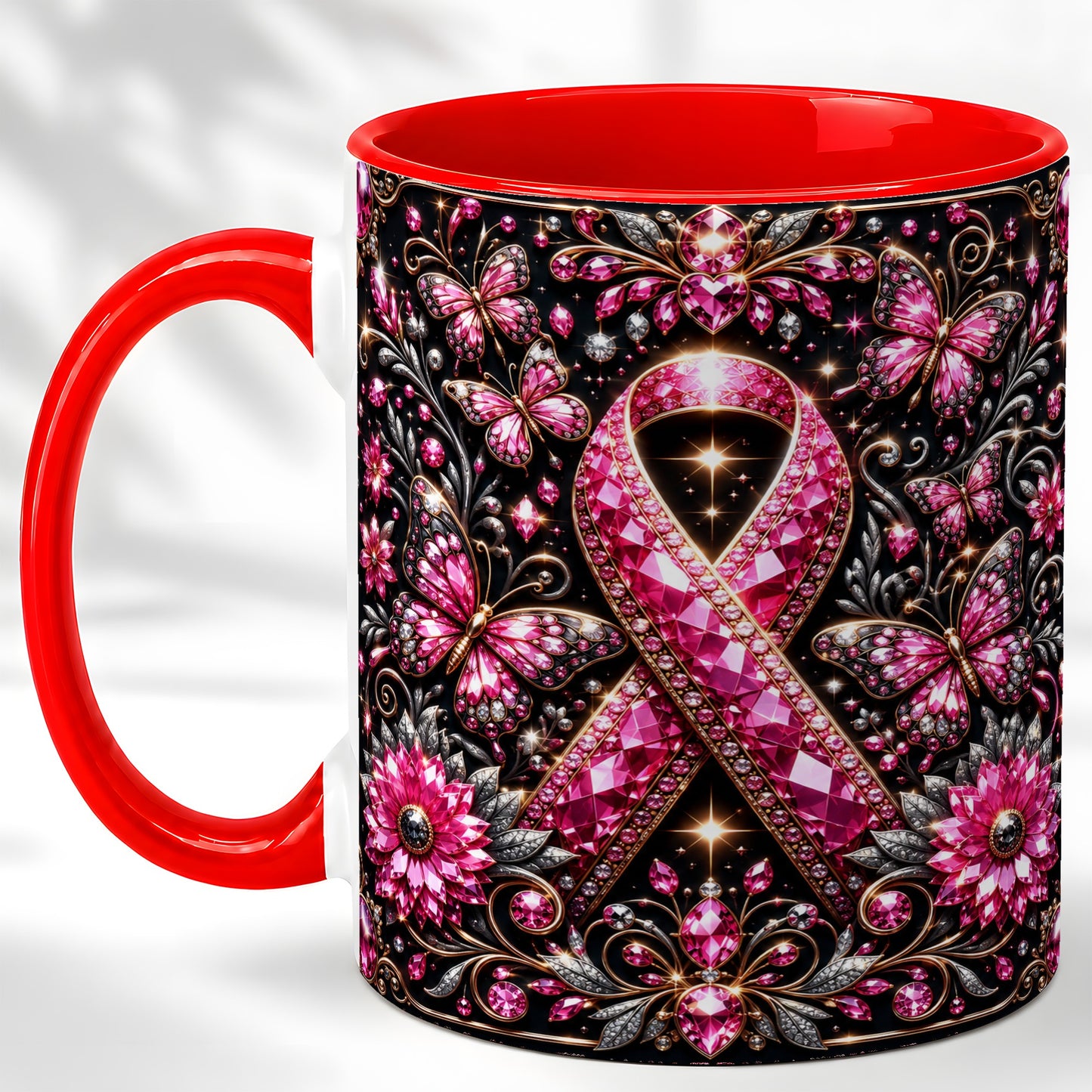 #pl[11oz|Red] Breast Cancer Awareness Coffee Mug, Pink Ribbon Mug, Ceramic Cup