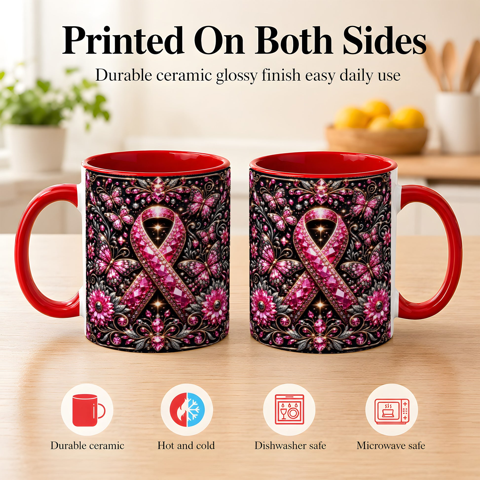 #pl[11oz|Red] Breast Cancer Awareness Coffee Mug, Pink Ribbon Mug, Ceramic Cup