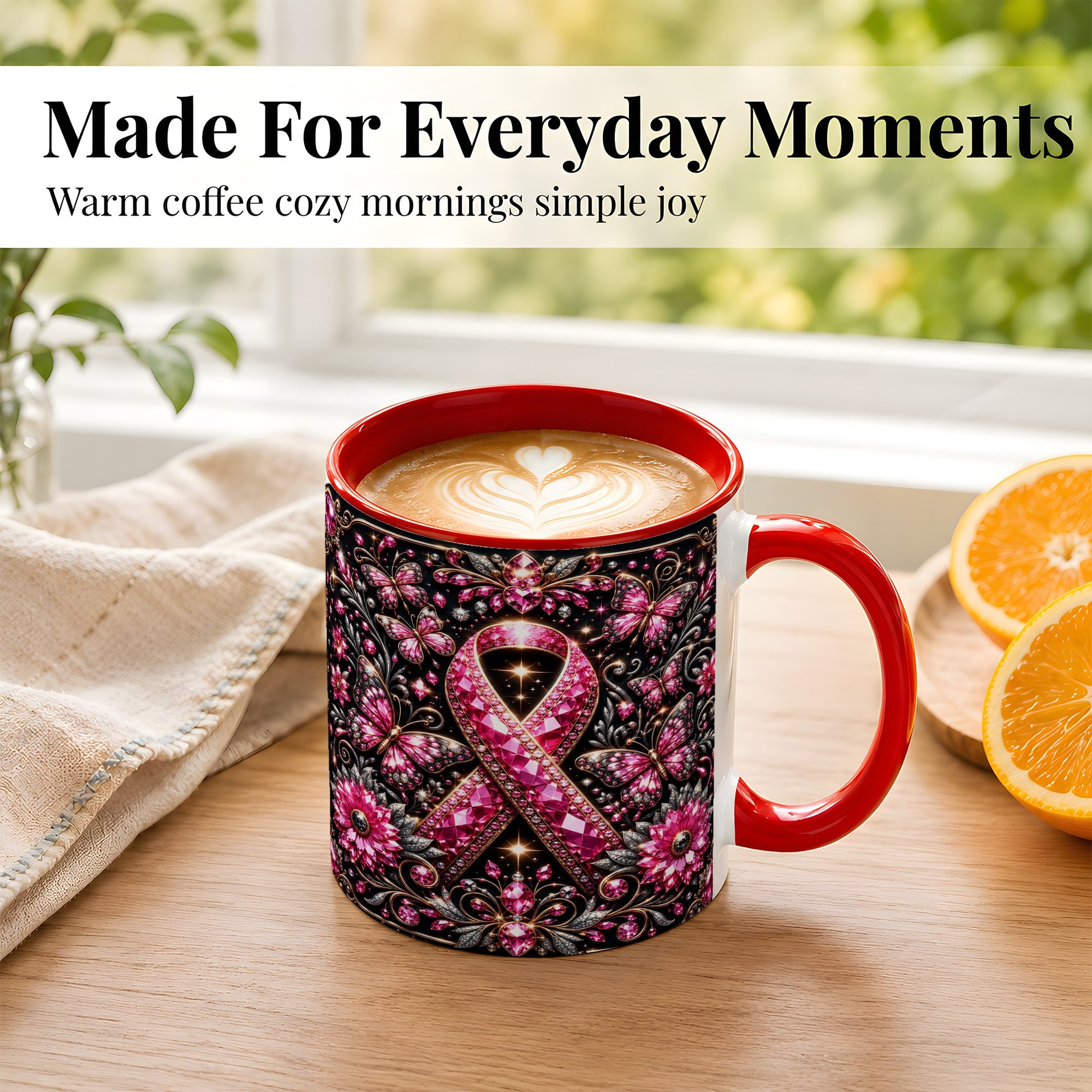#pl[11oz|Red] Breast Cancer Awareness Coffee Mug, Pink Ribbon Mug, Ceramic Cup