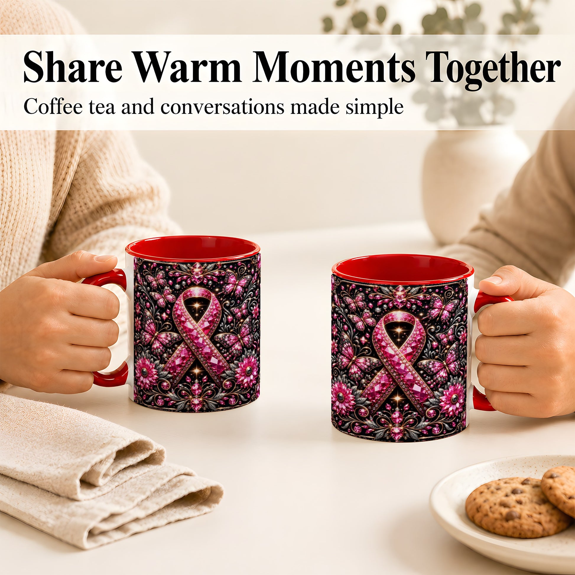 #pl[11oz|Red] Breast Cancer Awareness Coffee Mug, Pink Ribbon Mug, Ceramic Cup