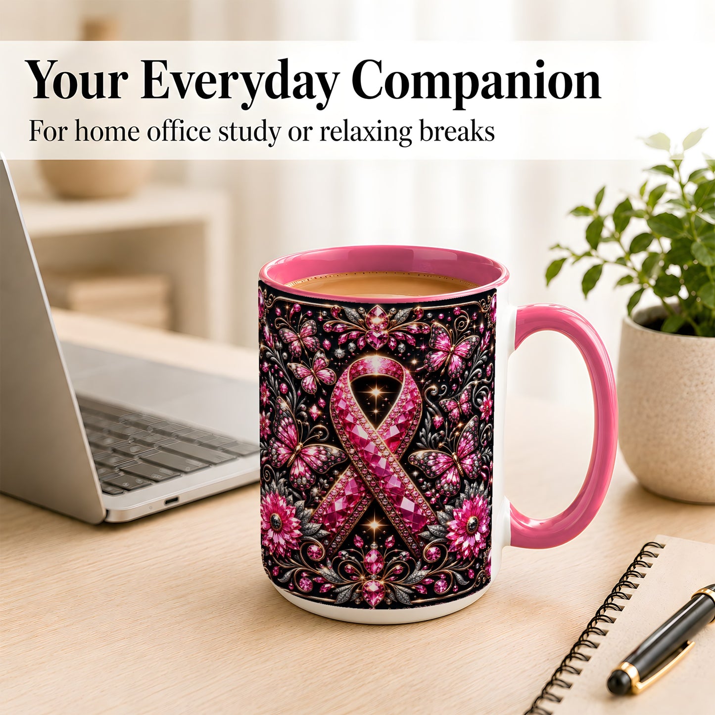 #pl[15oz|Pink] Breast Cancer Awareness Coffee Mug, Pink Ribbon Mug, Ceramic Cup