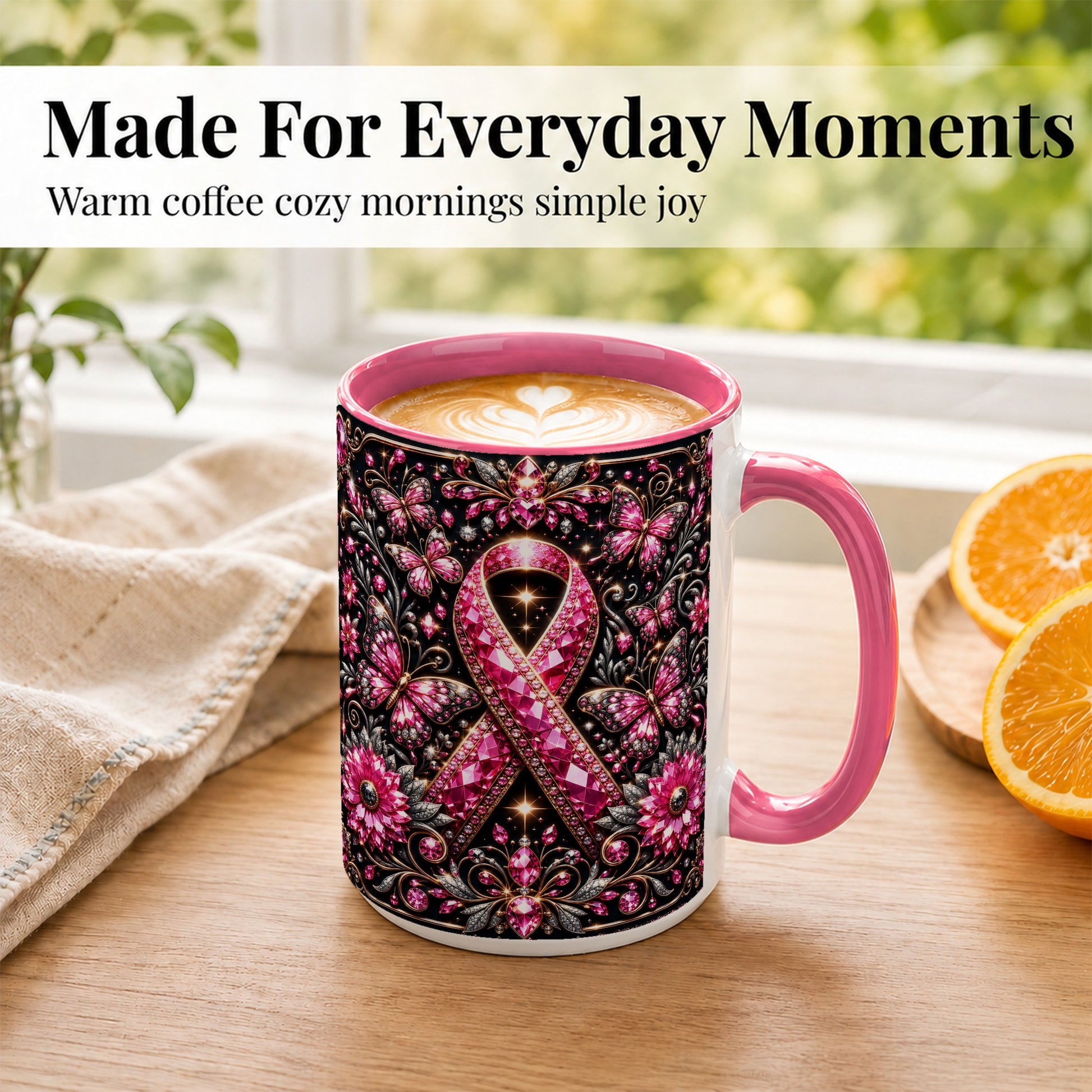 #pl[15oz|Pink] Breast Cancer Awareness Coffee Mug, Pink Ribbon Mug, Ceramic Cup