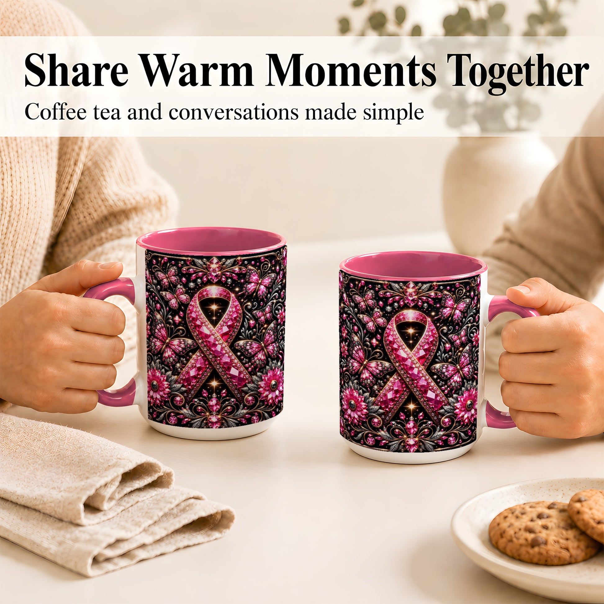 #pl[15oz|Pink] Breast Cancer Awareness Coffee Mug, Pink Ribbon Mug, Ceramic Cup