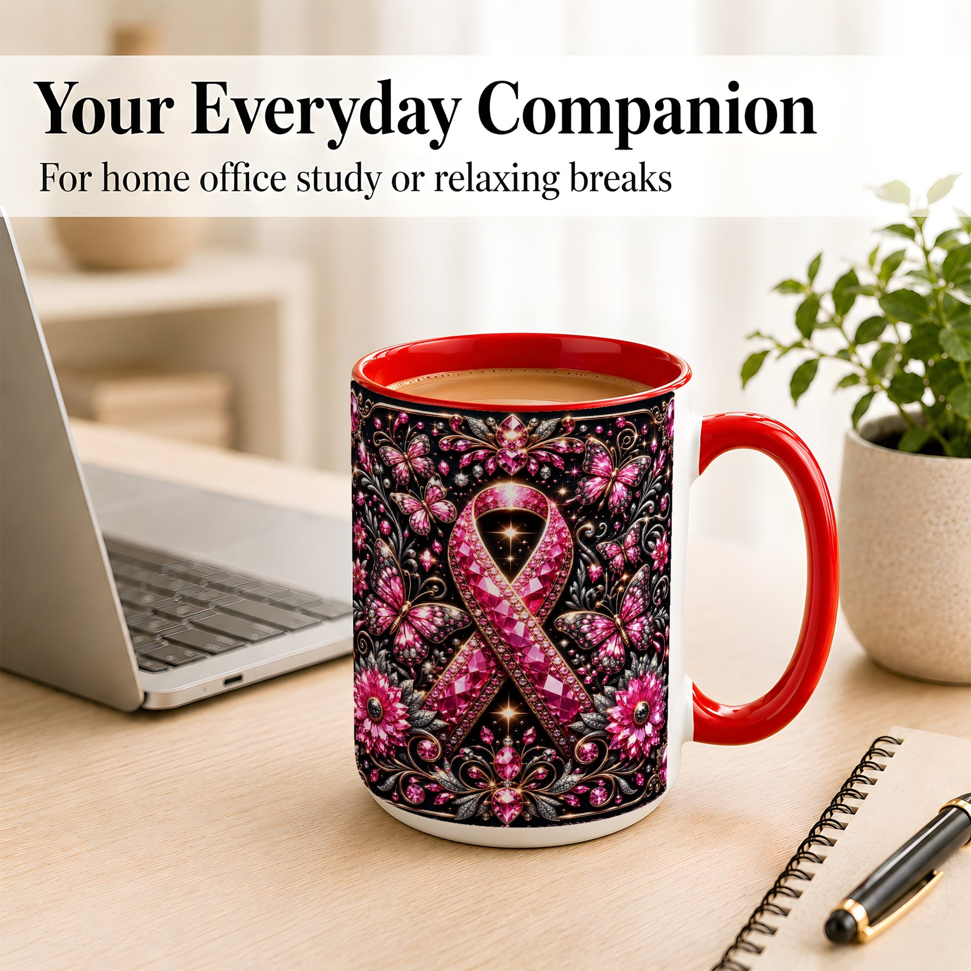 #pl[15oz|Red] Breast Cancer Awareness Coffee Mug, Pink Ribbon Mug, Ceramic Cup