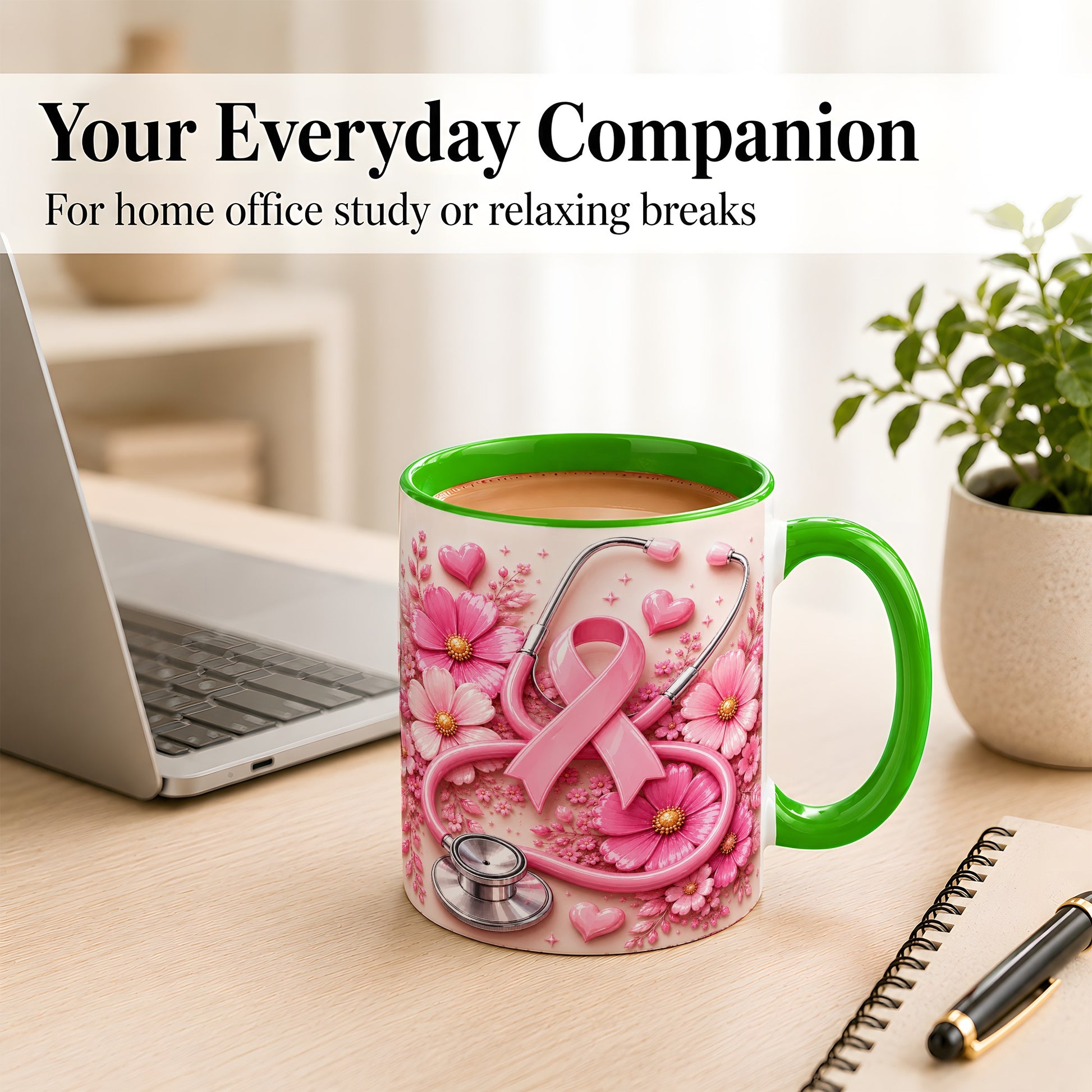 #pl[11oz|Green] Breast Cancer Awareness Coffee Mug, Stethoscope Mug, Ceramic Cup