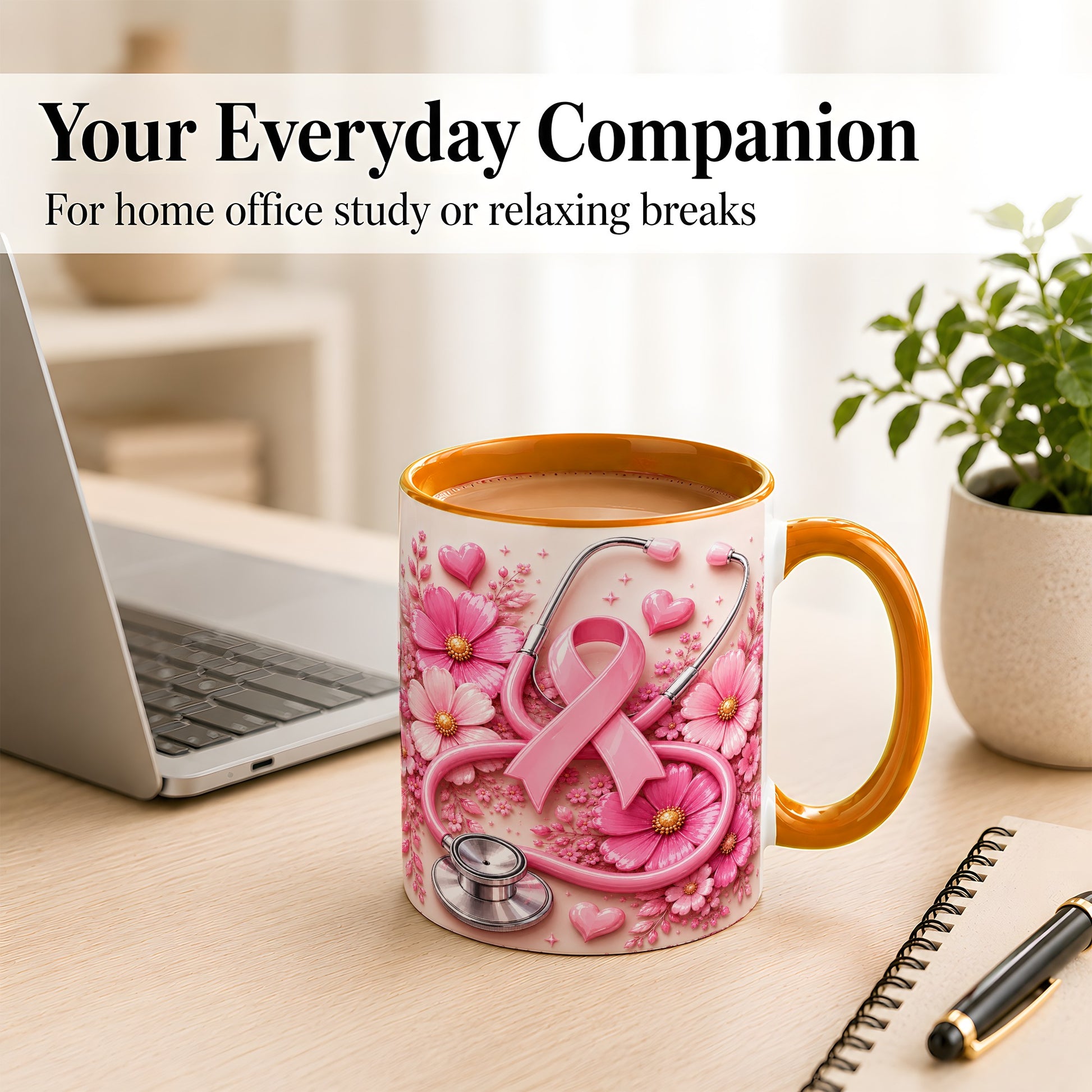 #pl[11oz|Orange] Breast Cancer Awareness Coffee Mug, Stethoscope Mug, Ceramic Cup