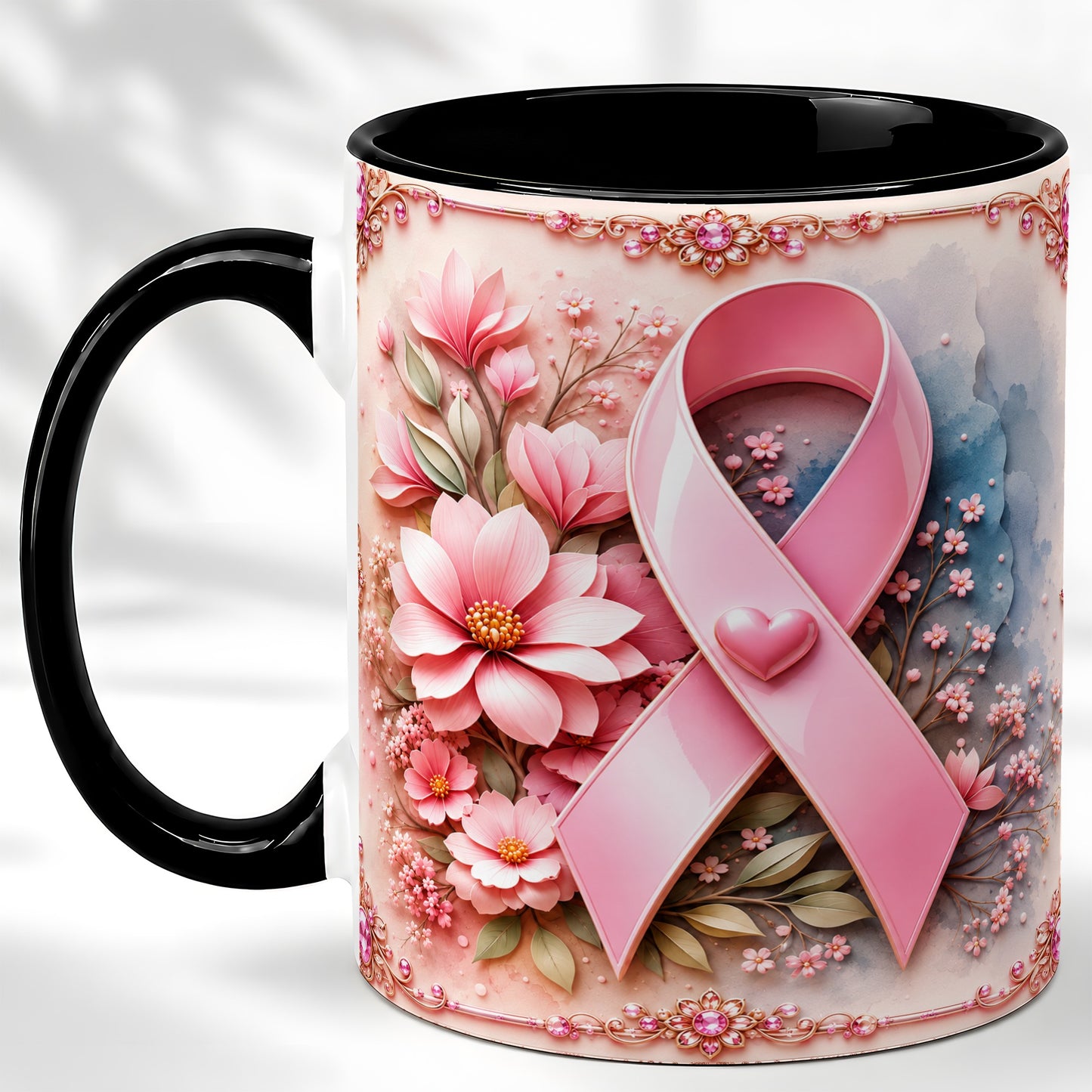 #pl[11oz|Black] Breast Cancer Awareness Coffee Mug, Pink Ribbon Mug, Ceramic Cup