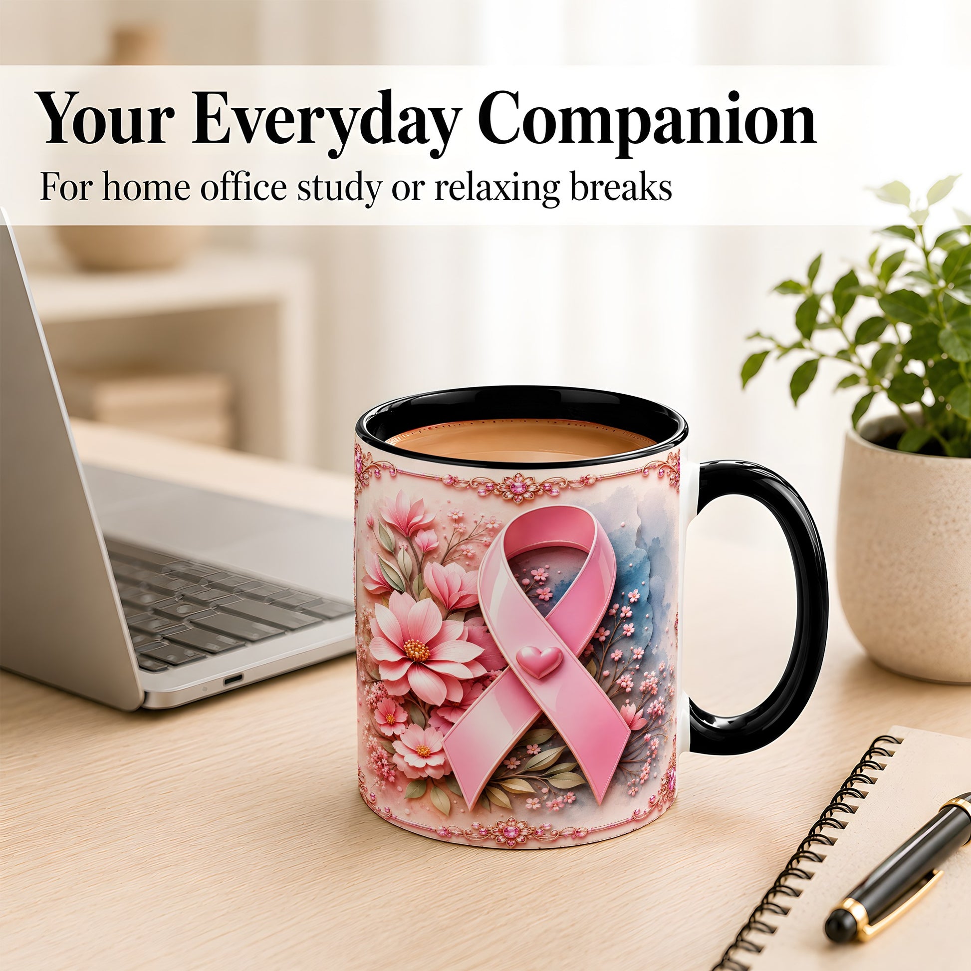 #pl[11oz|Black] Breast Cancer Awareness Coffee Mug, Pink Ribbon Mug, Ceramic Cup
