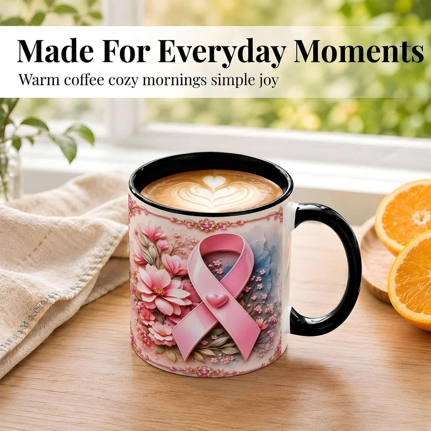 #pl[11oz|Black] Breast Cancer Awareness Coffee Mug, Pink Ribbon Mug, Ceramic Cup