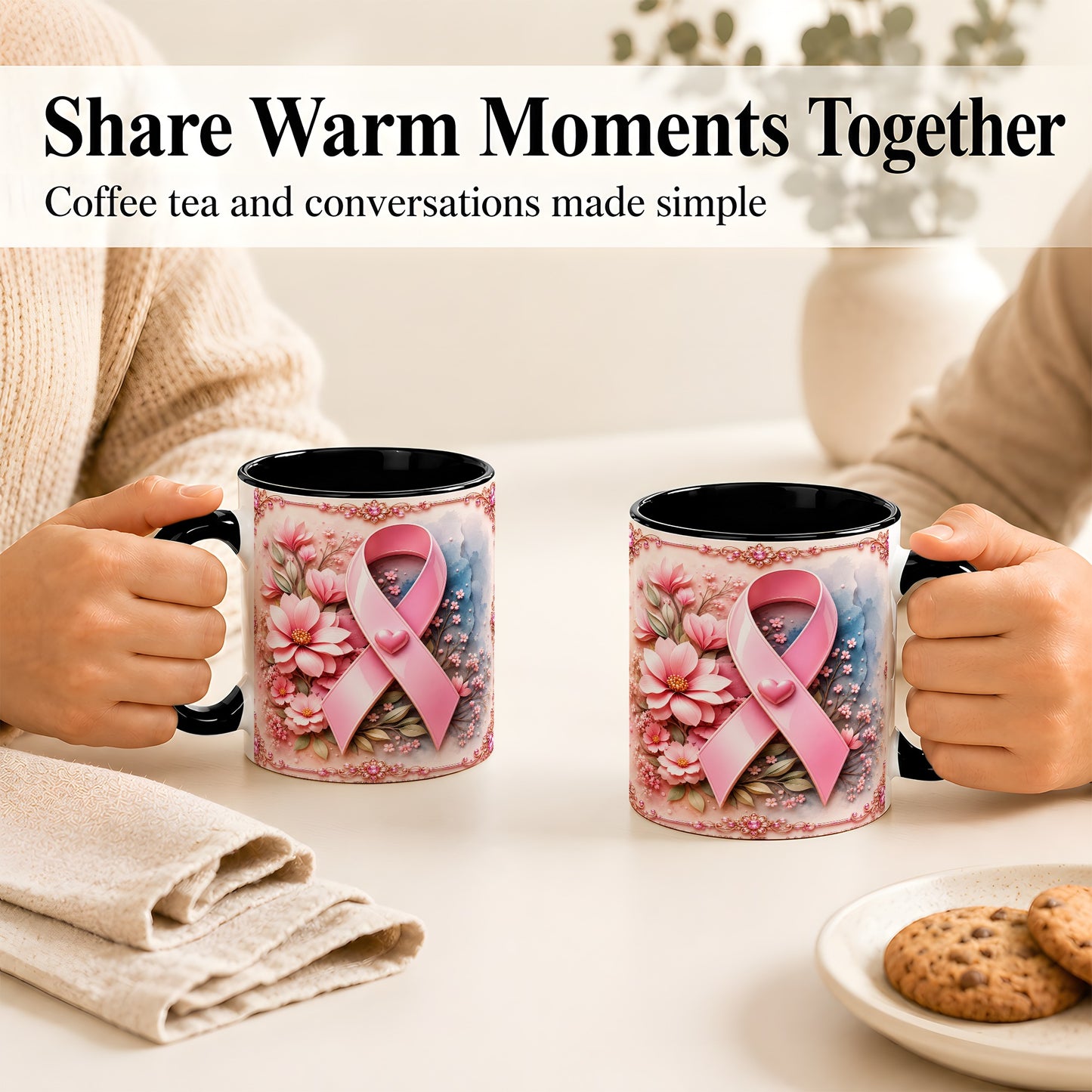 #pl[11oz|Black] Breast Cancer Awareness Coffee Mug, Pink Ribbon Mug, Ceramic Cup