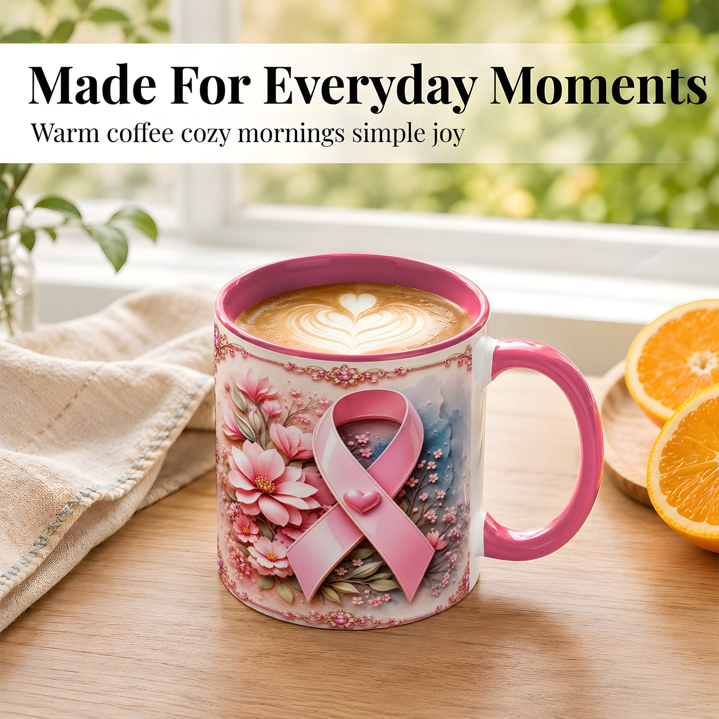 #pl[11oz|Pink] Breast Cancer Awareness Coffee Mug, Pink Ribbon Mug, Ceramic Cup