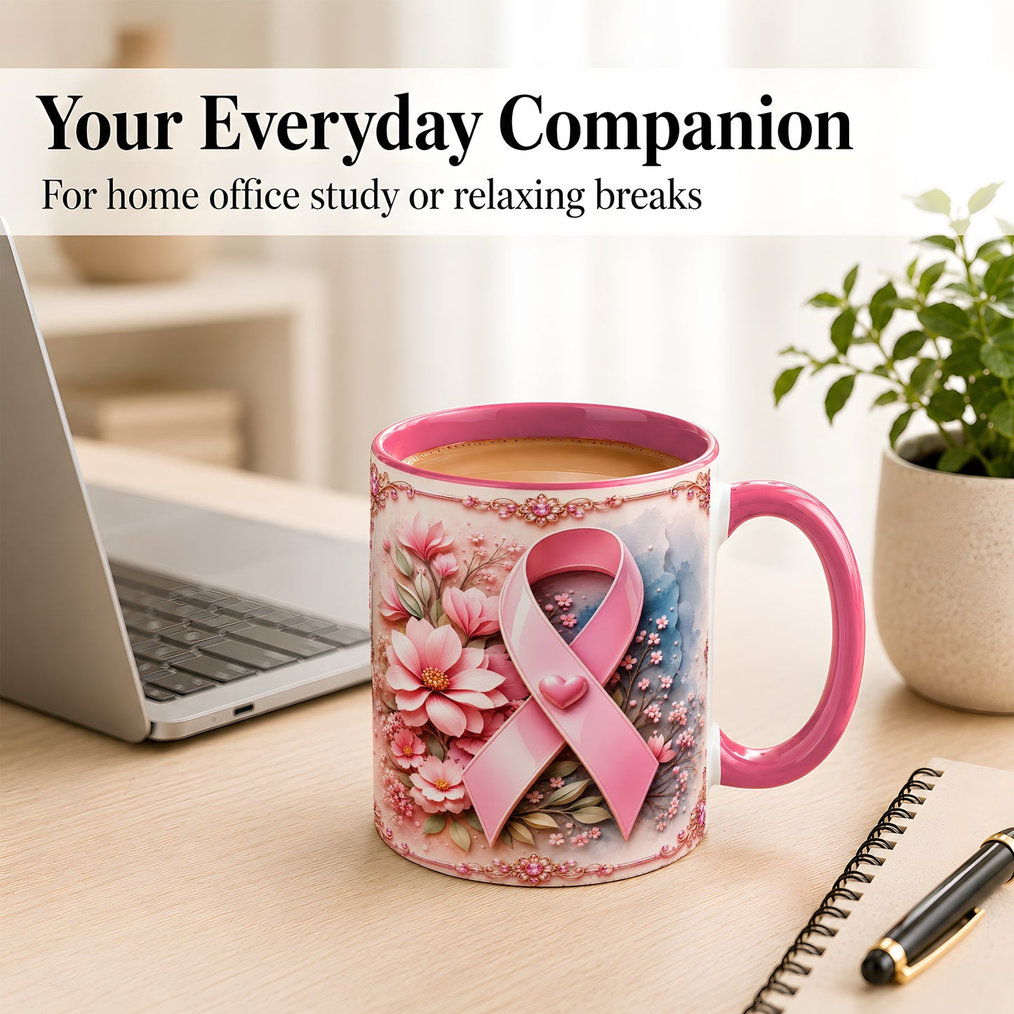 #pl[11oz|Pink] Breast Cancer Awareness Coffee Mug, Pink Ribbon Mug, Ceramic Cup