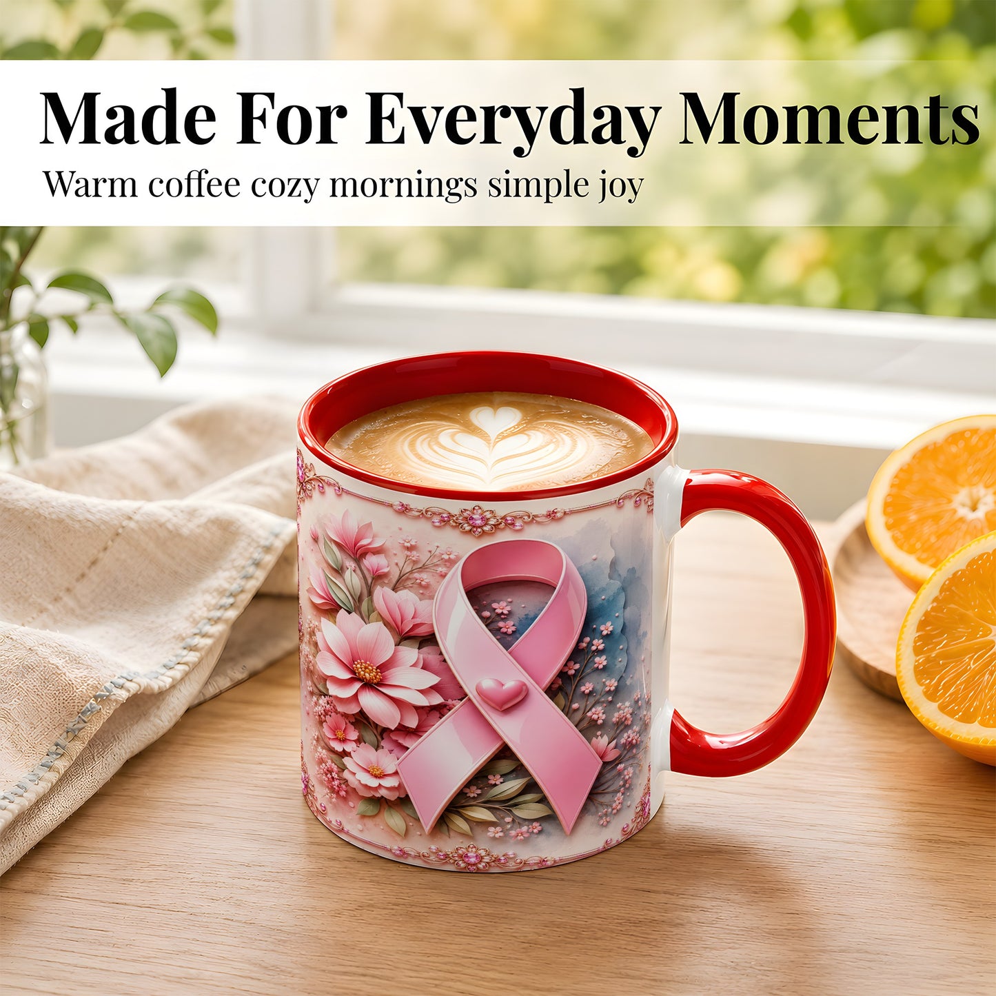 #pl[11oz|Red] Breast Cancer Awareness Coffee Mug, Pink Ribbon Mug, Ceramic Cup