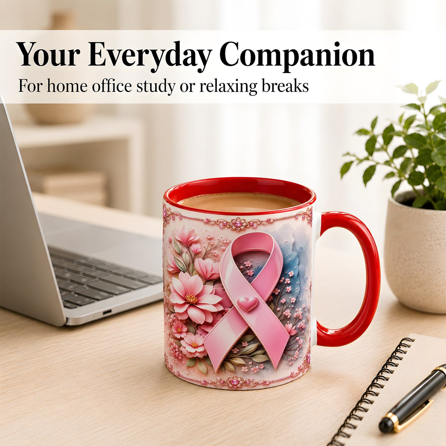 #pl[11oz|Red] Breast Cancer Awareness Coffee Mug, Pink Ribbon Mug, Ceramic Cup